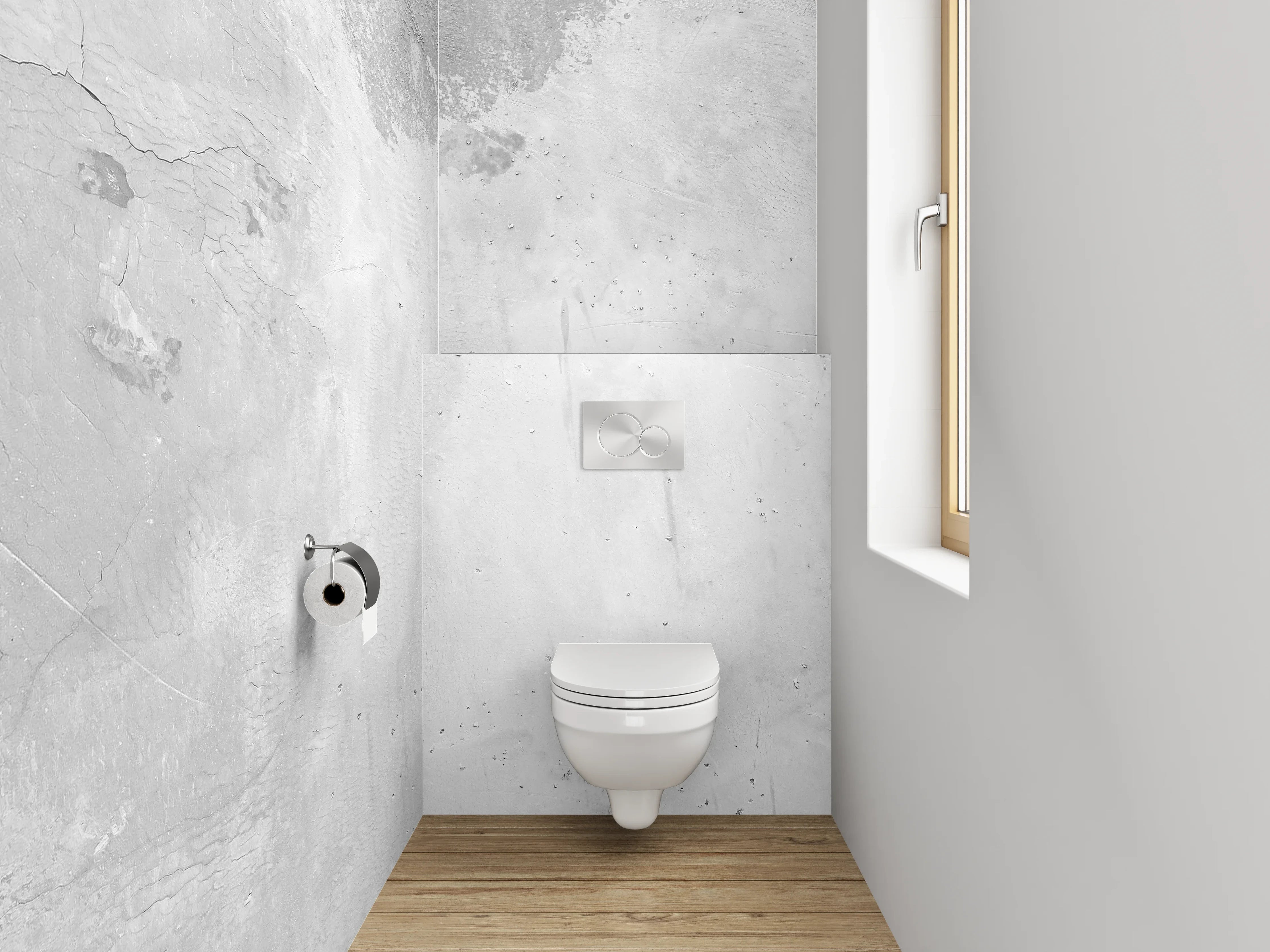WC-Rückwand - Betonoptik Wand – Weiß Grau Minimalistisch