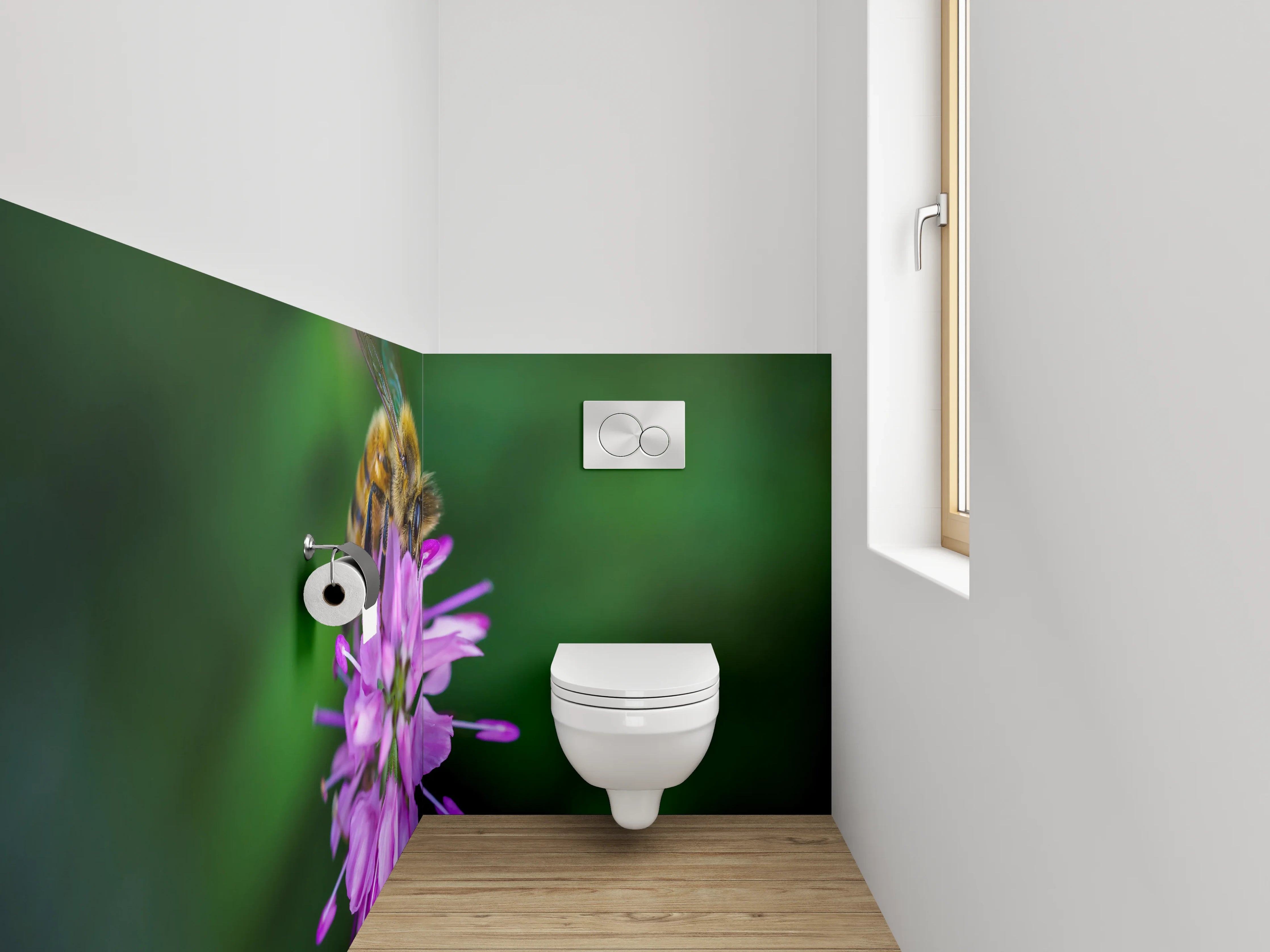 WC-Rückwand - Biene auf pinker Blüte Makrofotografie