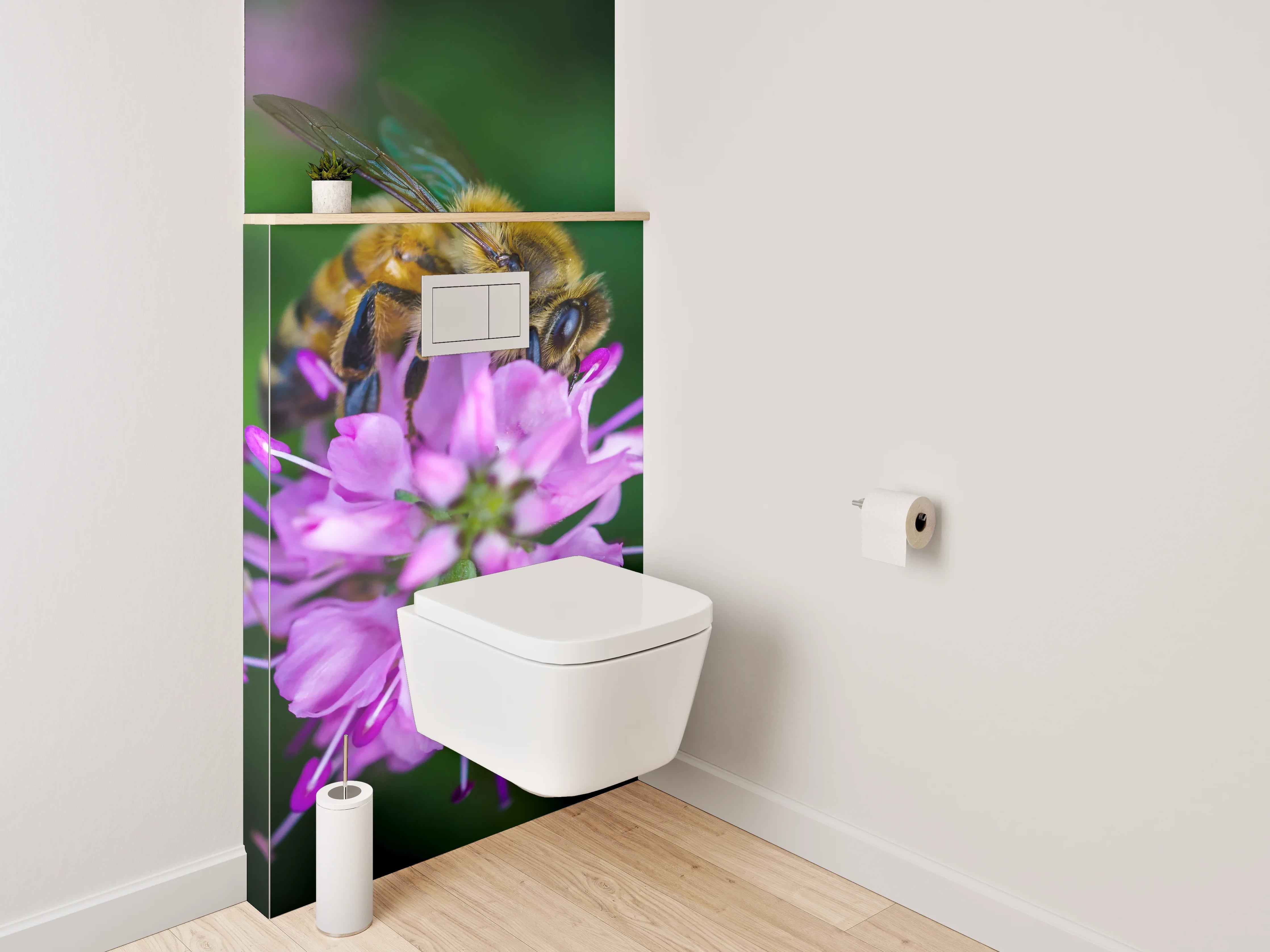 WC-Rückwand - Biene auf pinker Blüte Makrofotografie