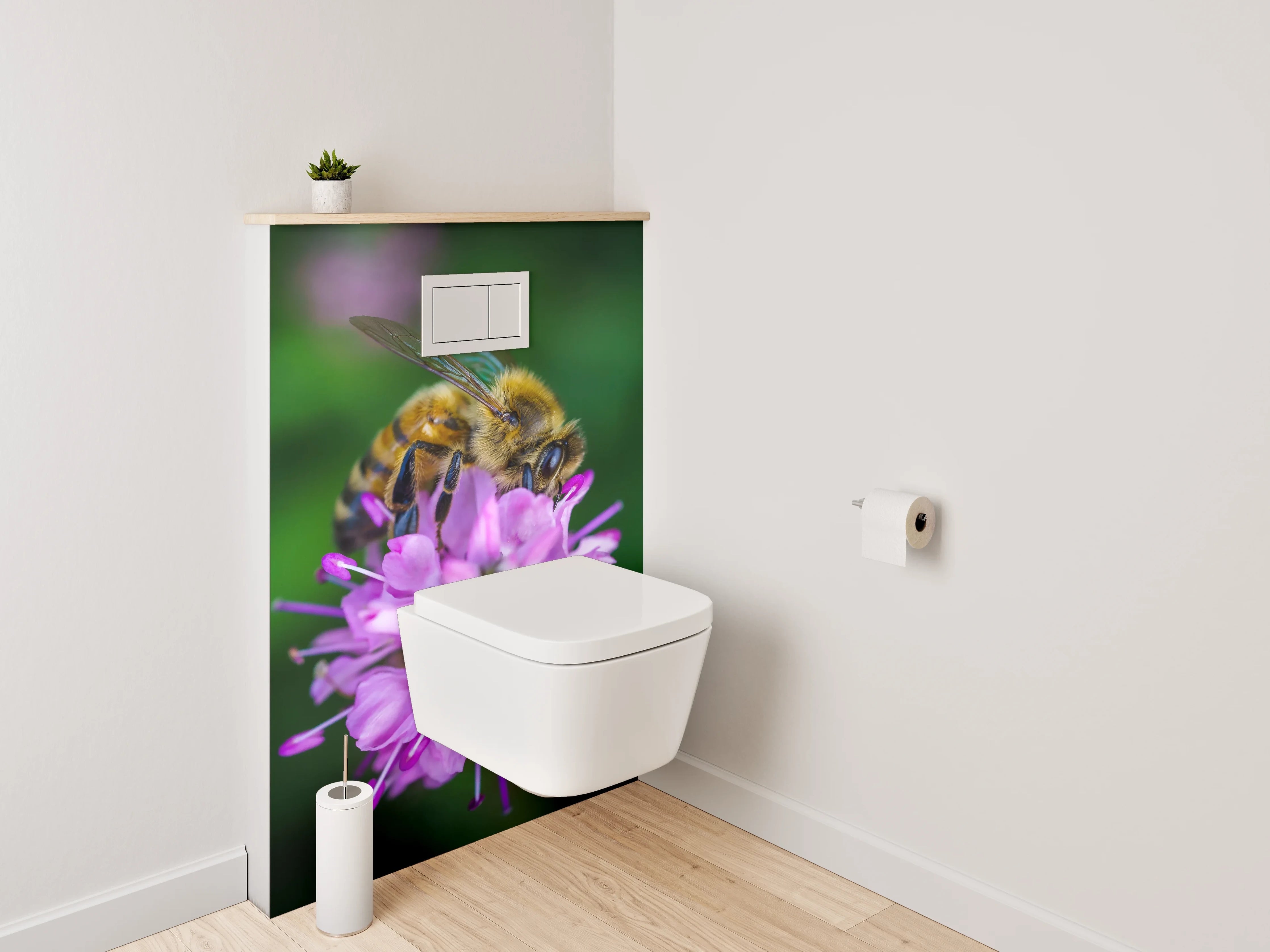 WC-Rückwand - Biene auf pinker Blüte Makrofotografie
