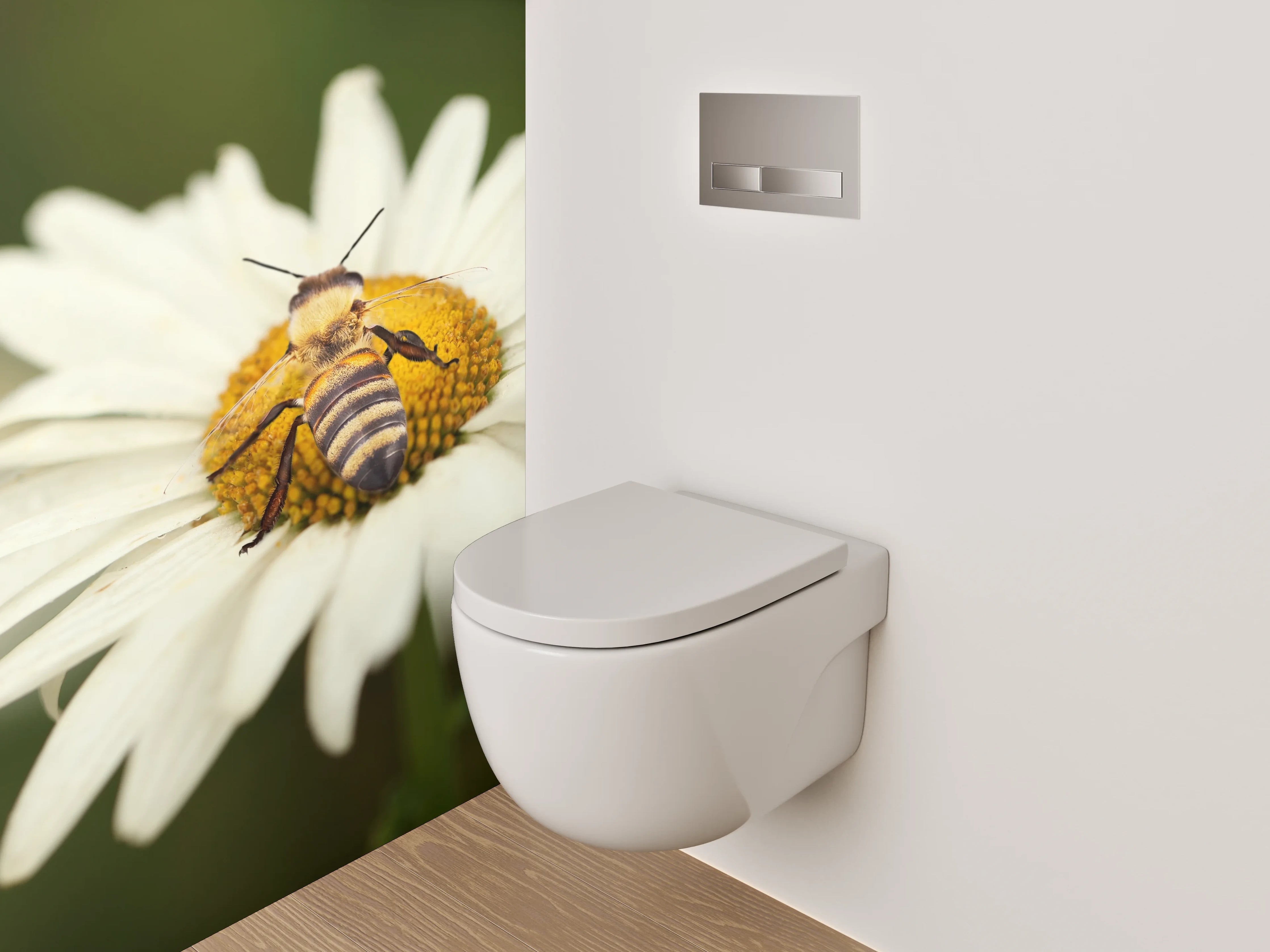 WC-Rückwand - Biene auf weißer Blüte Makro