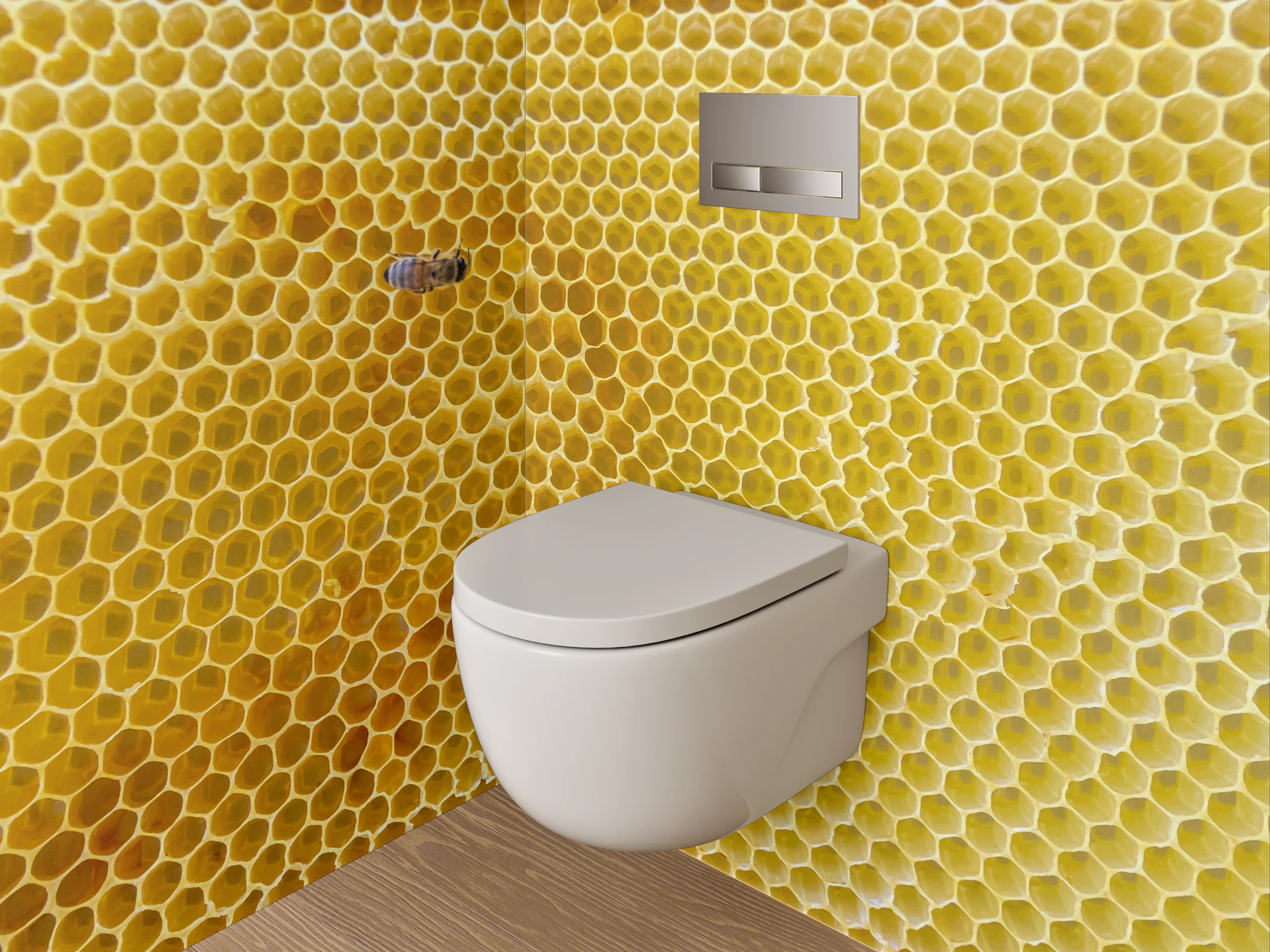 WC-Rückwand - Bienenwabe und Biene Makrofoto