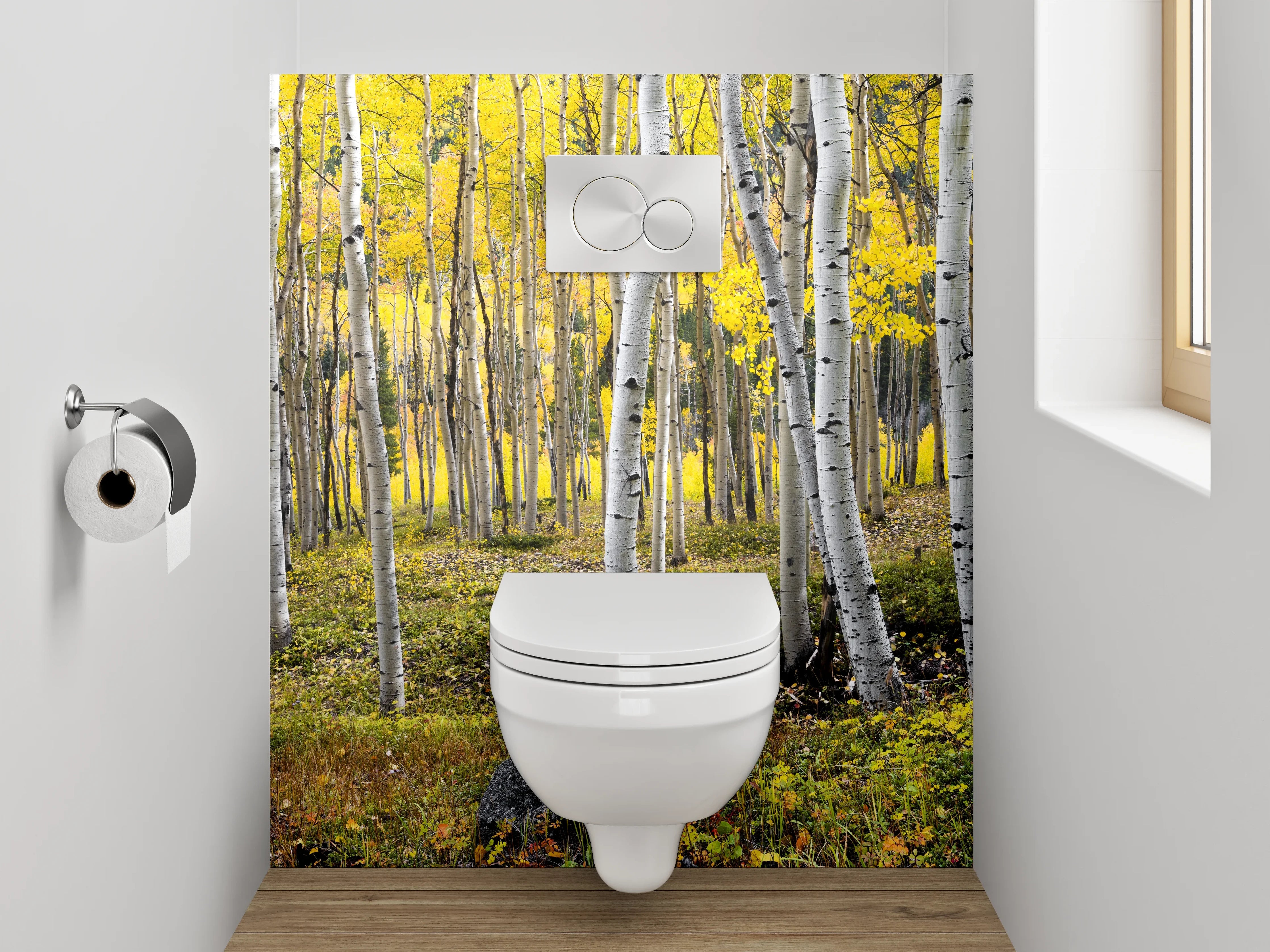 WC-Rückwand - Birkenwald Naturmotiv gelb-grün