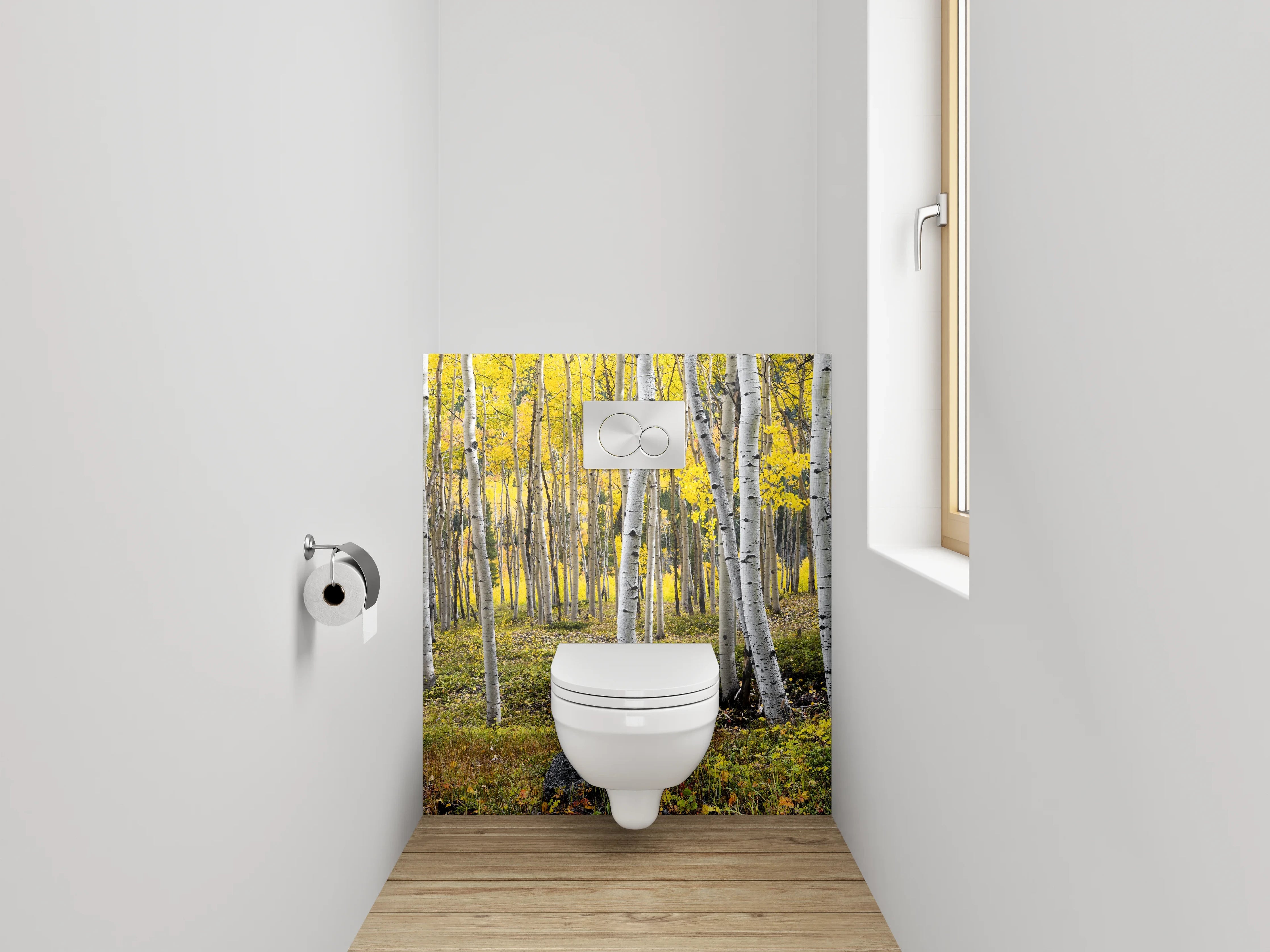 WC-Rückwand - Birkenwald Naturmotiv gelb-grün