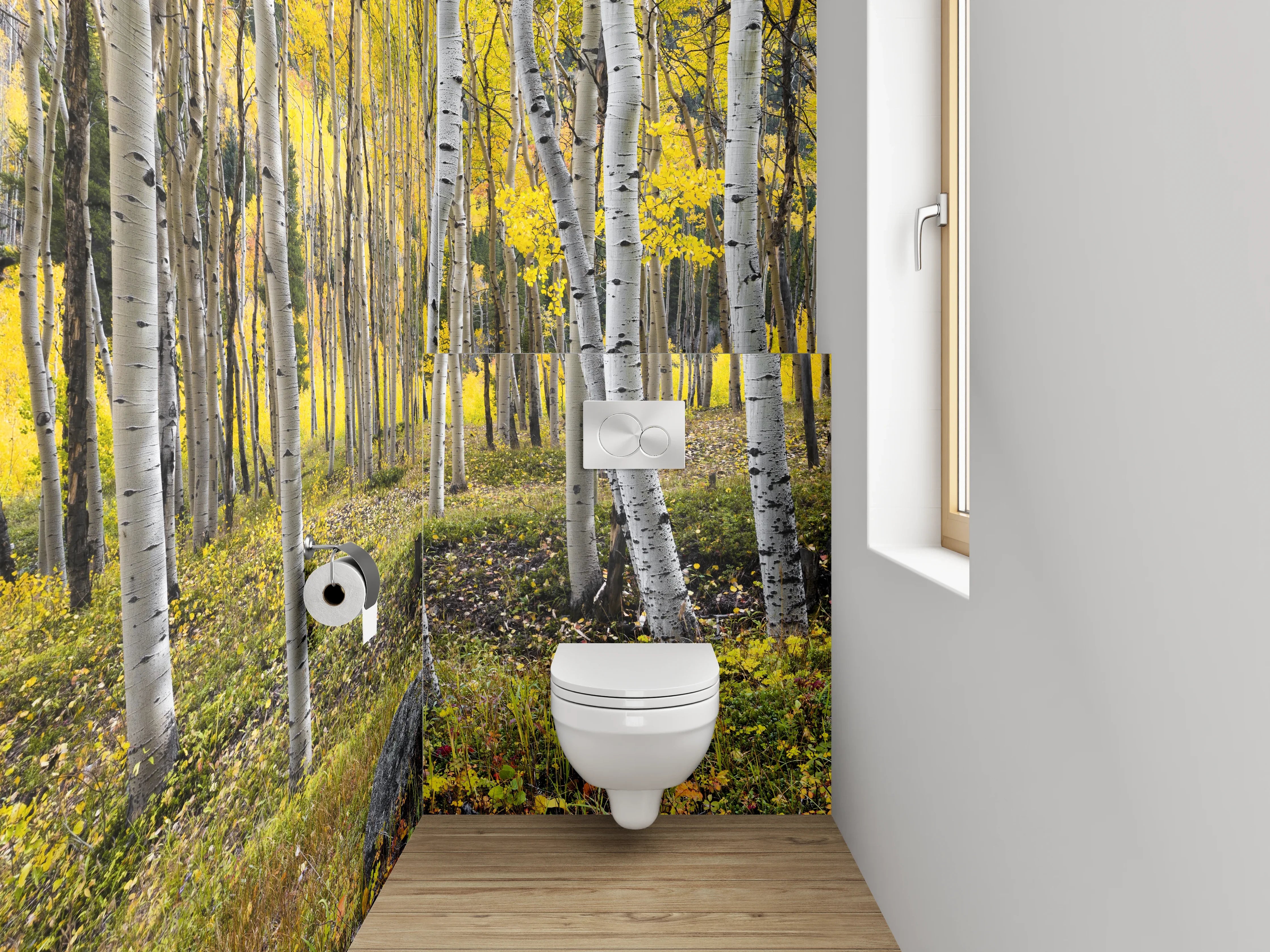WC-Rückwand - Birkenwald Naturmotiv gelb-grün