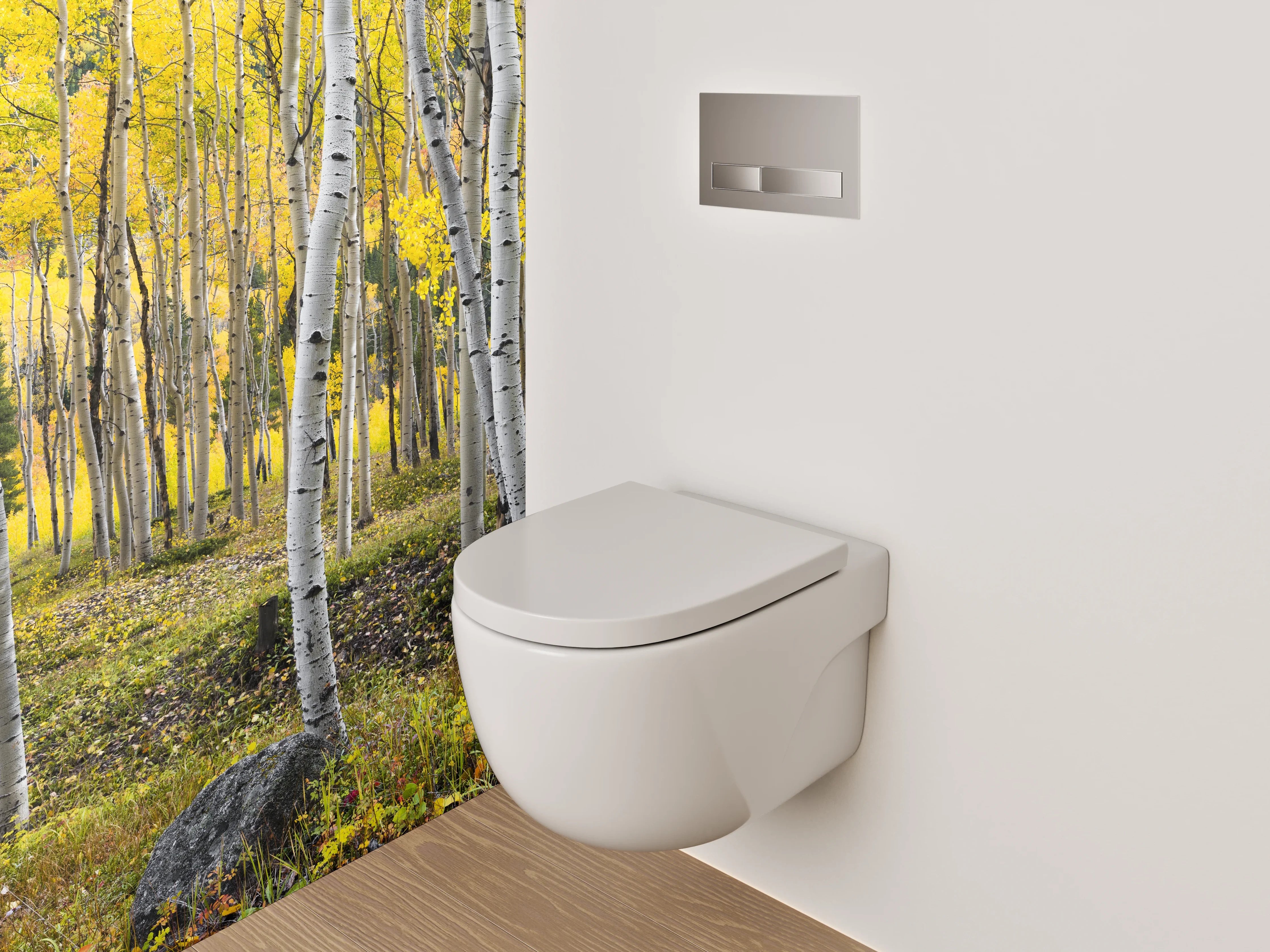 WC-Rückwand - Birkenwald Naturmotiv gelb-grün