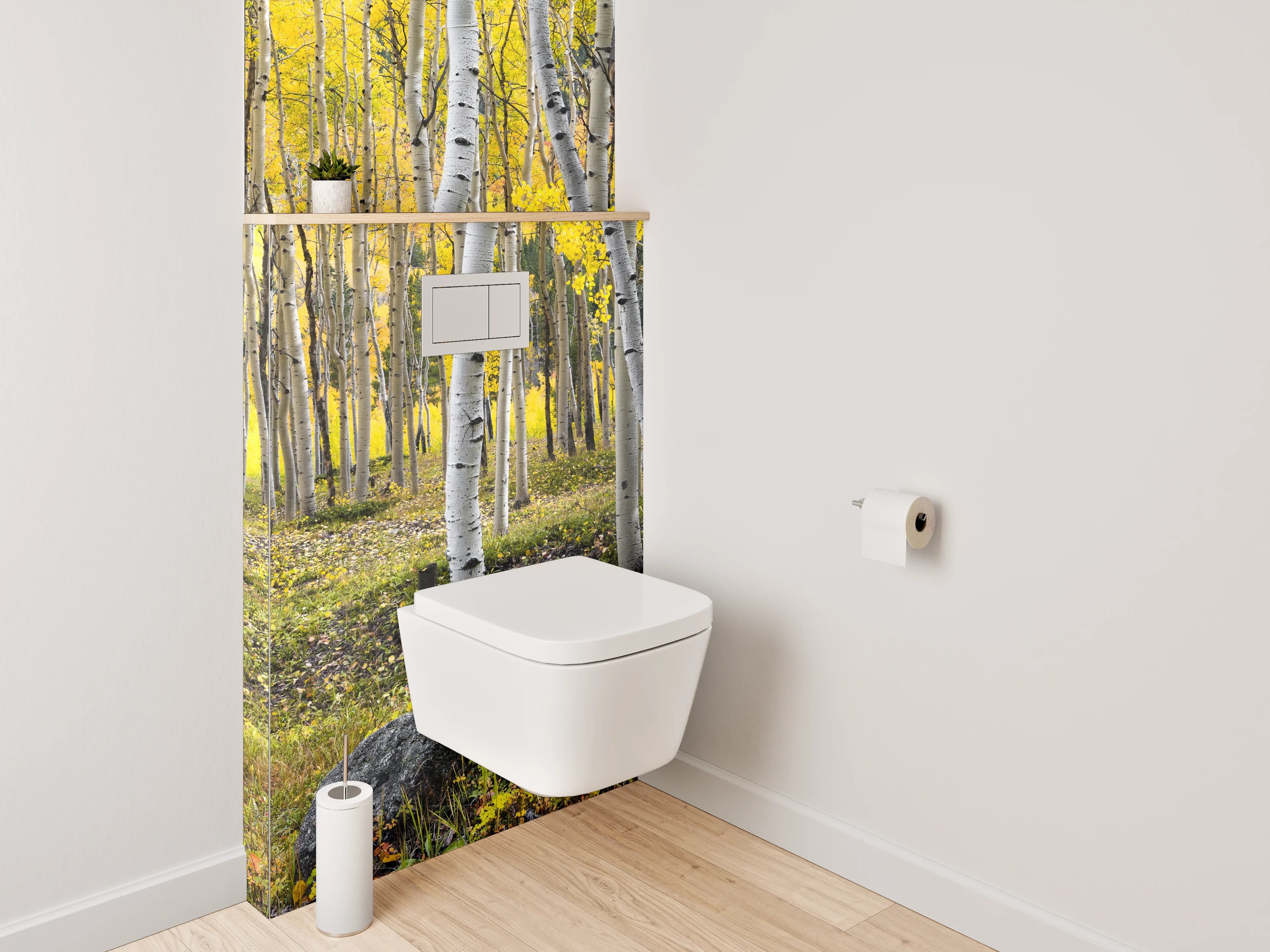 WC-Rückwand - Birkenwald Naturmotiv gelb-grün