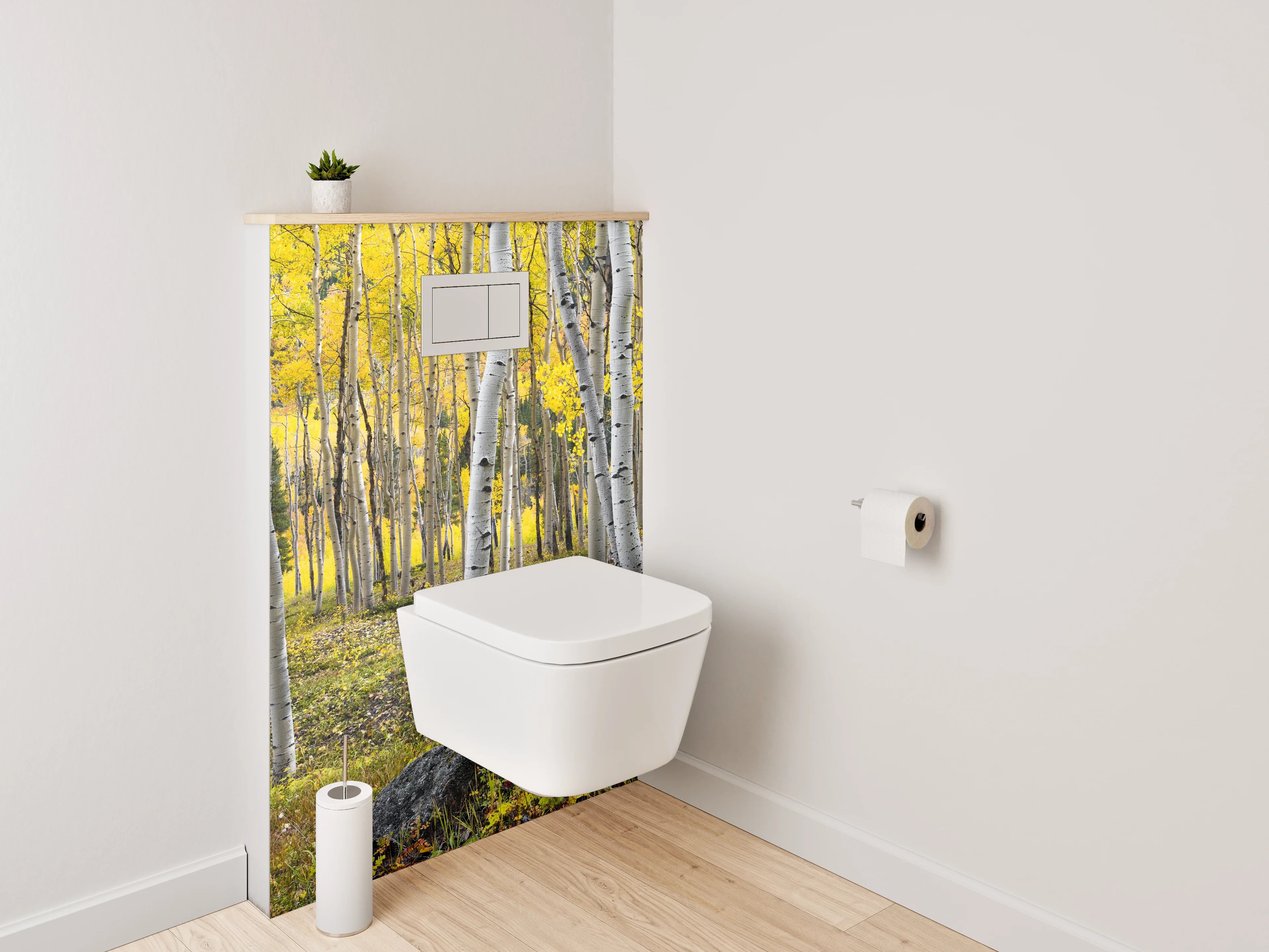 WC-Rückwand - Birkenwald Naturmotiv gelb-grün