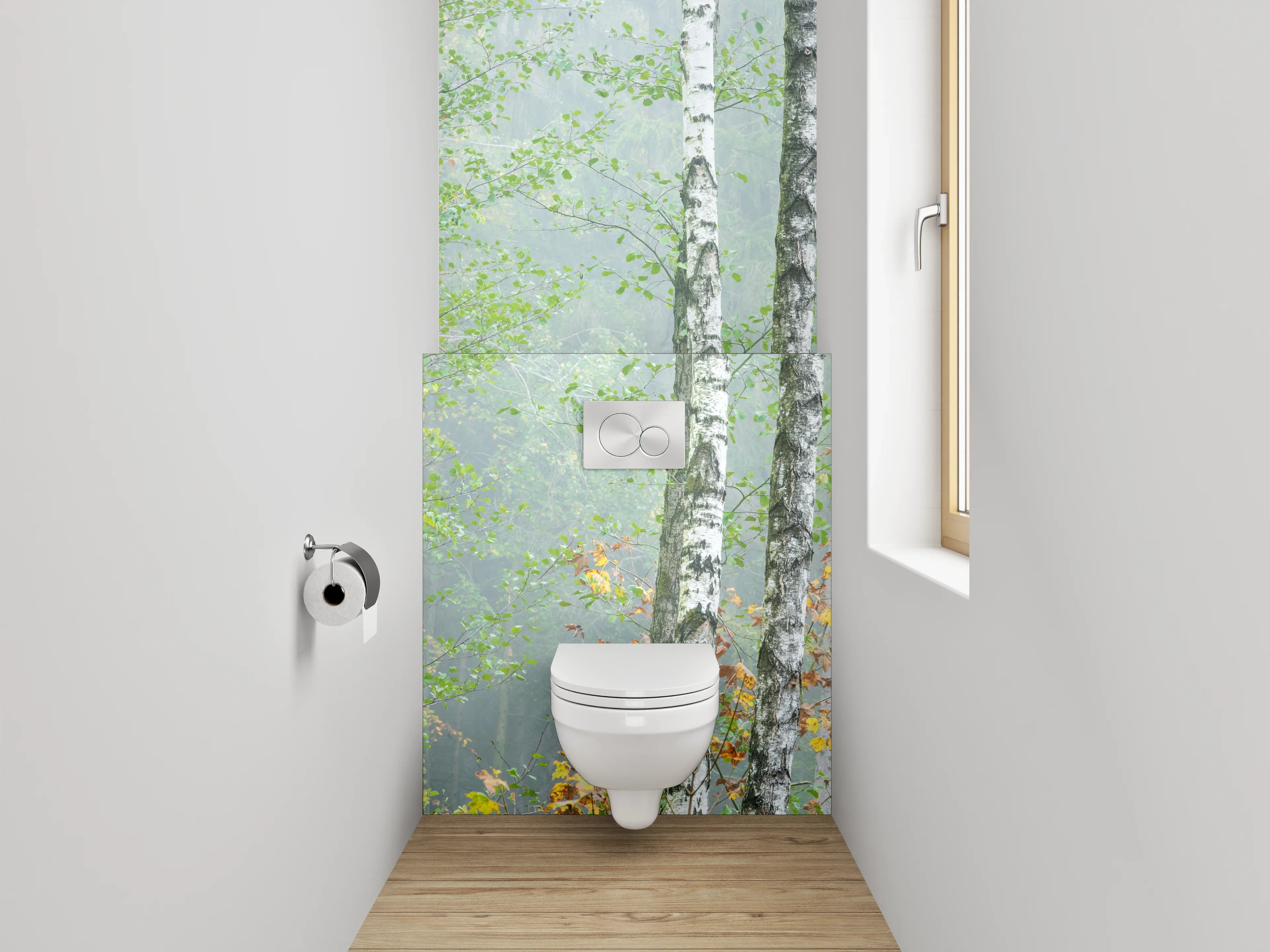 WC-Rückwand - Birkenwald im Nebel – Natur Pur