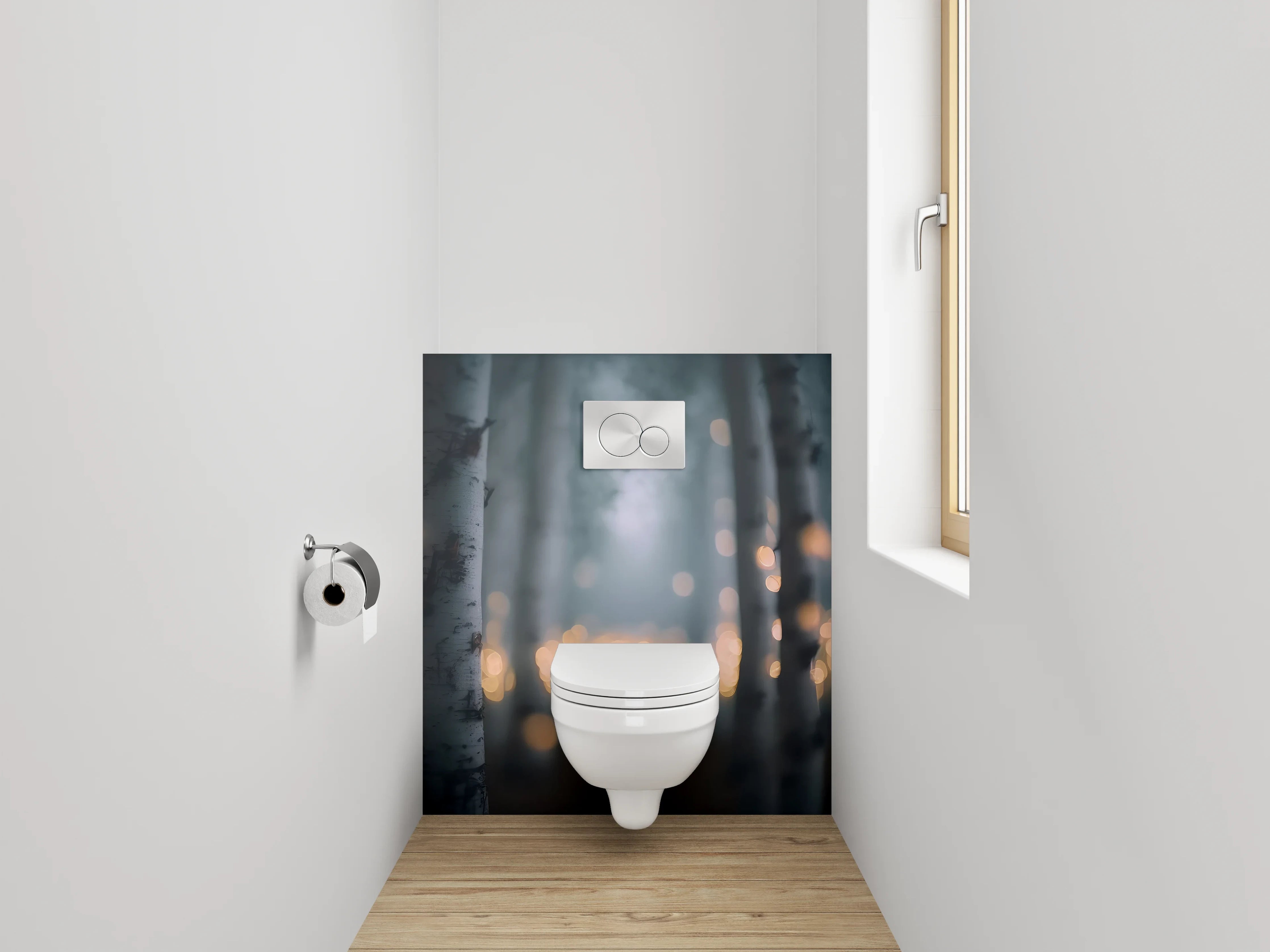 WC-Rückwand - Birkenwald mit Lichterglanz – Mystisch