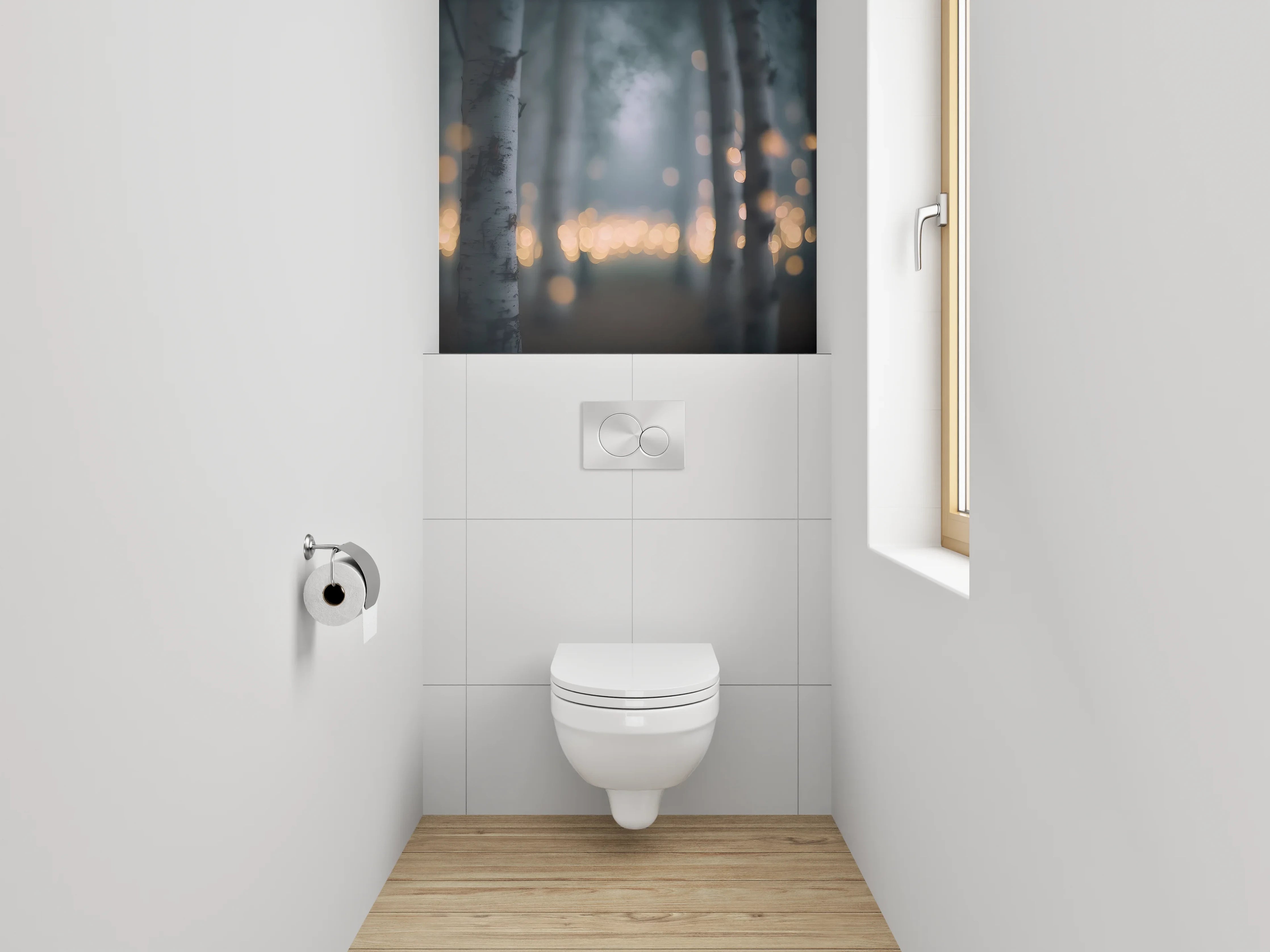 WC-Rückwand - Birkenwald mit Lichterglanz – Mystisch