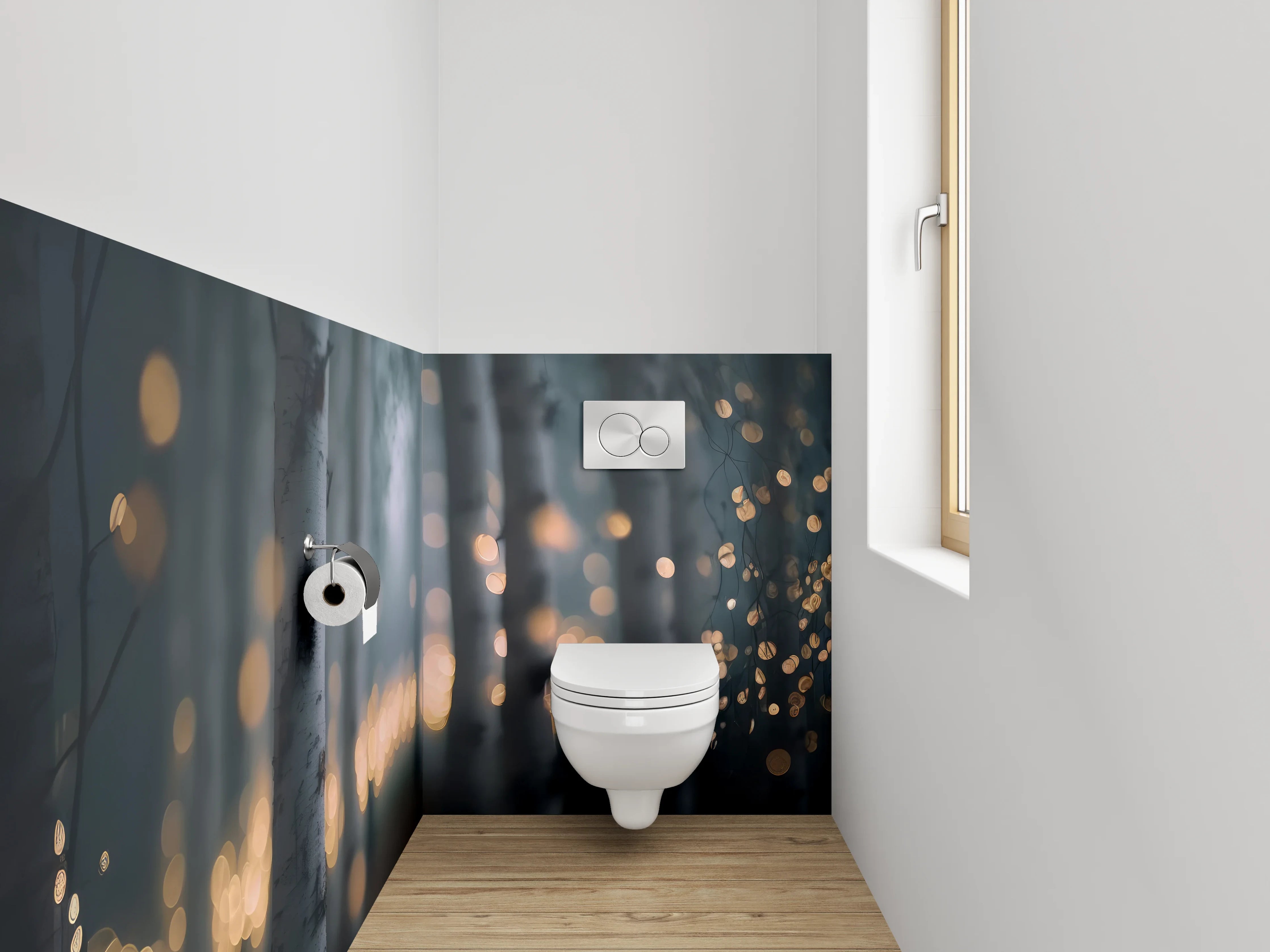 WC-Rückwand - Birkenwald mit Lichterglanz – Mystisch