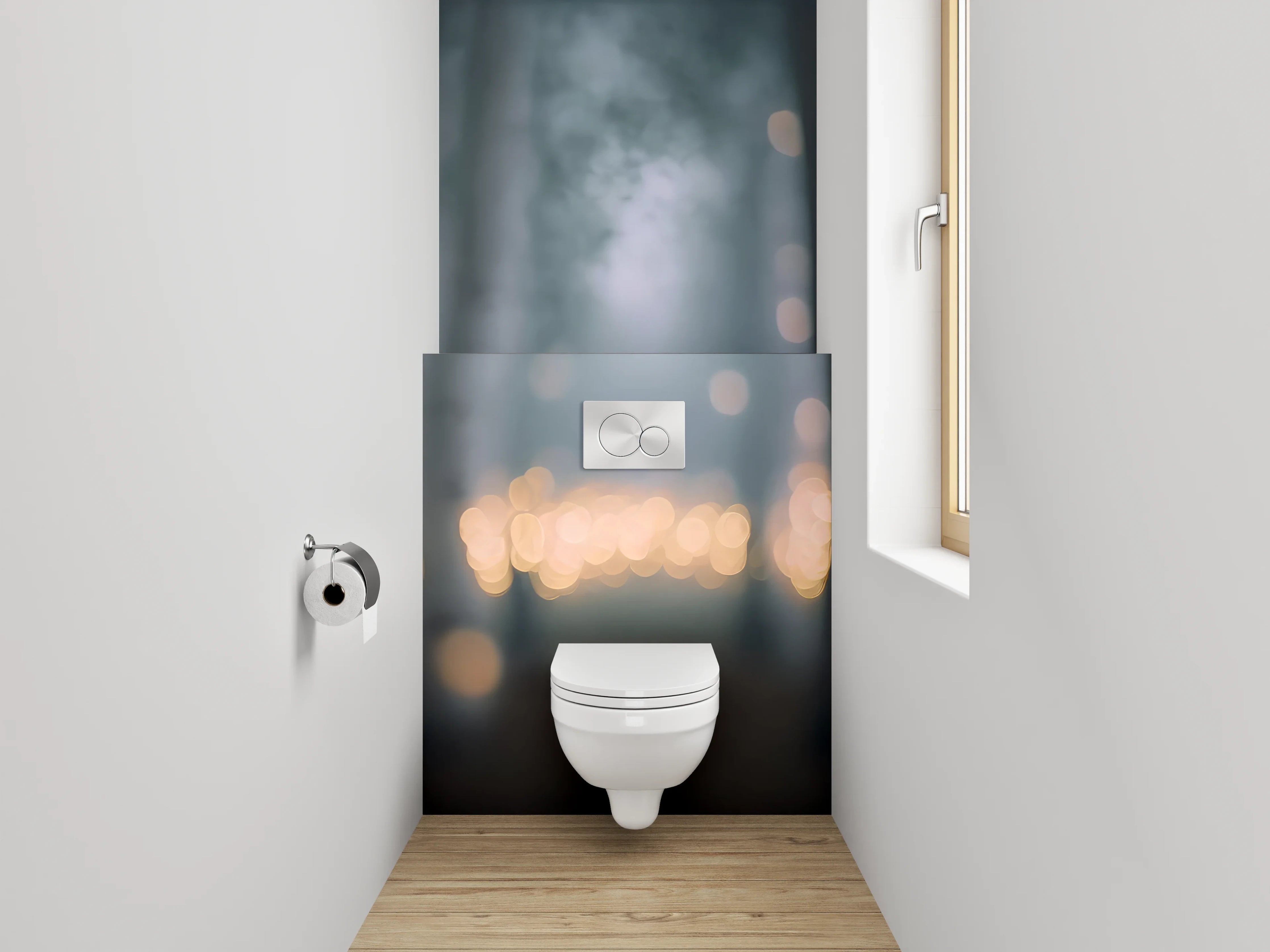 WC-Rückwand - Birkenwald mit Lichterglanz – Mystisch