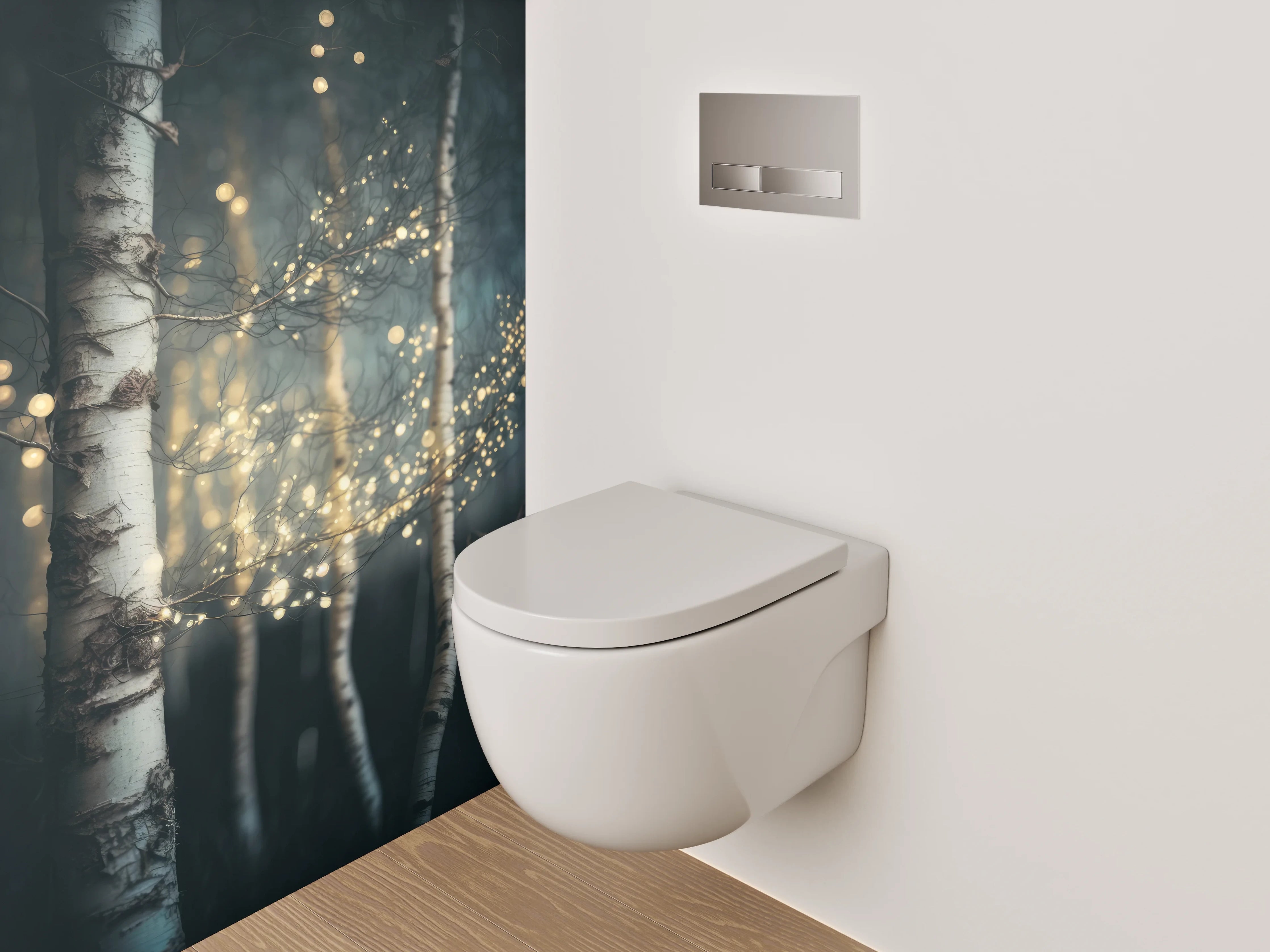 WC-Rückwand - Birkenwald mit Lichterzauber