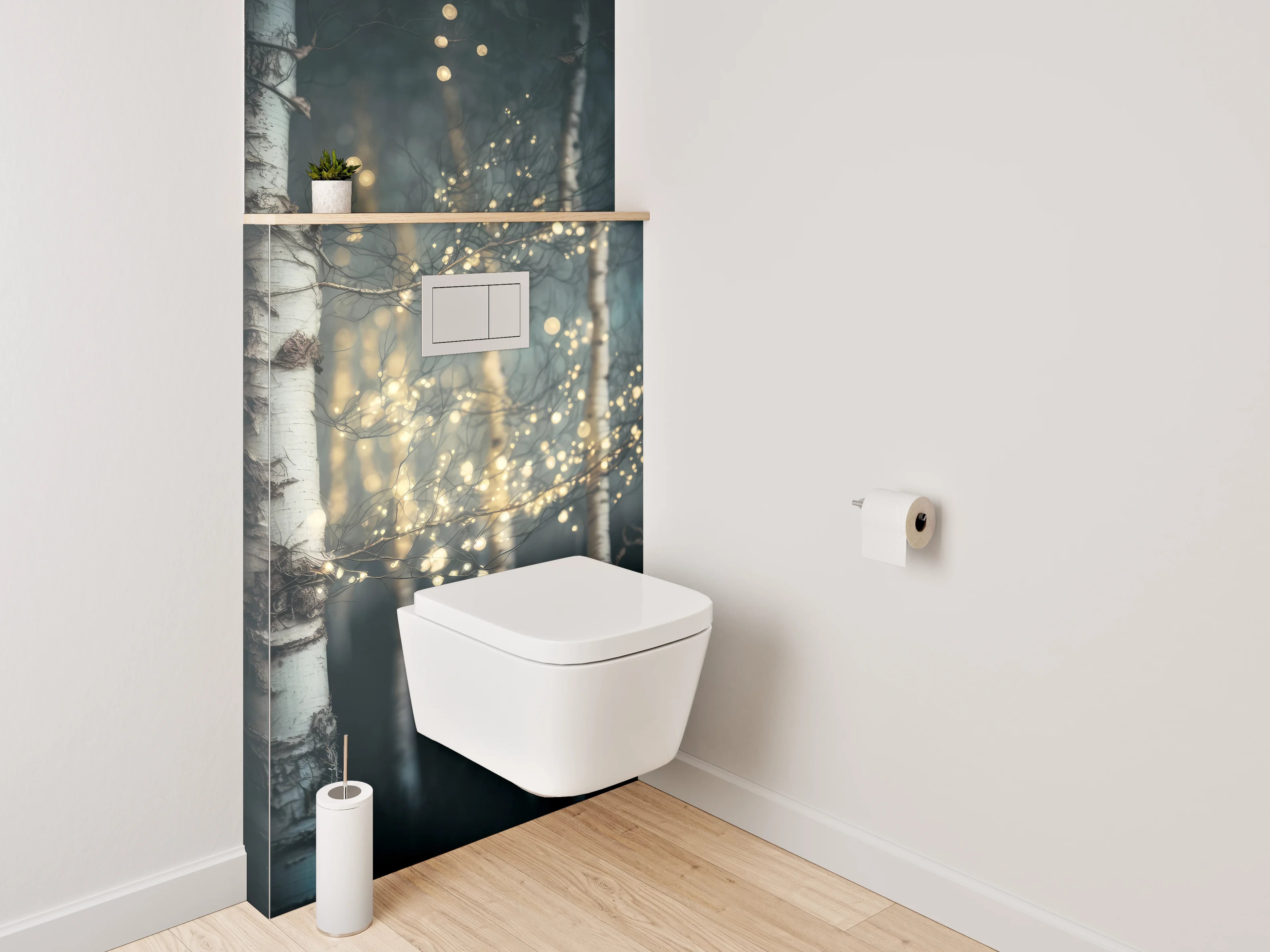 WC-Rückwand - Birkenwald mit Lichterzauber