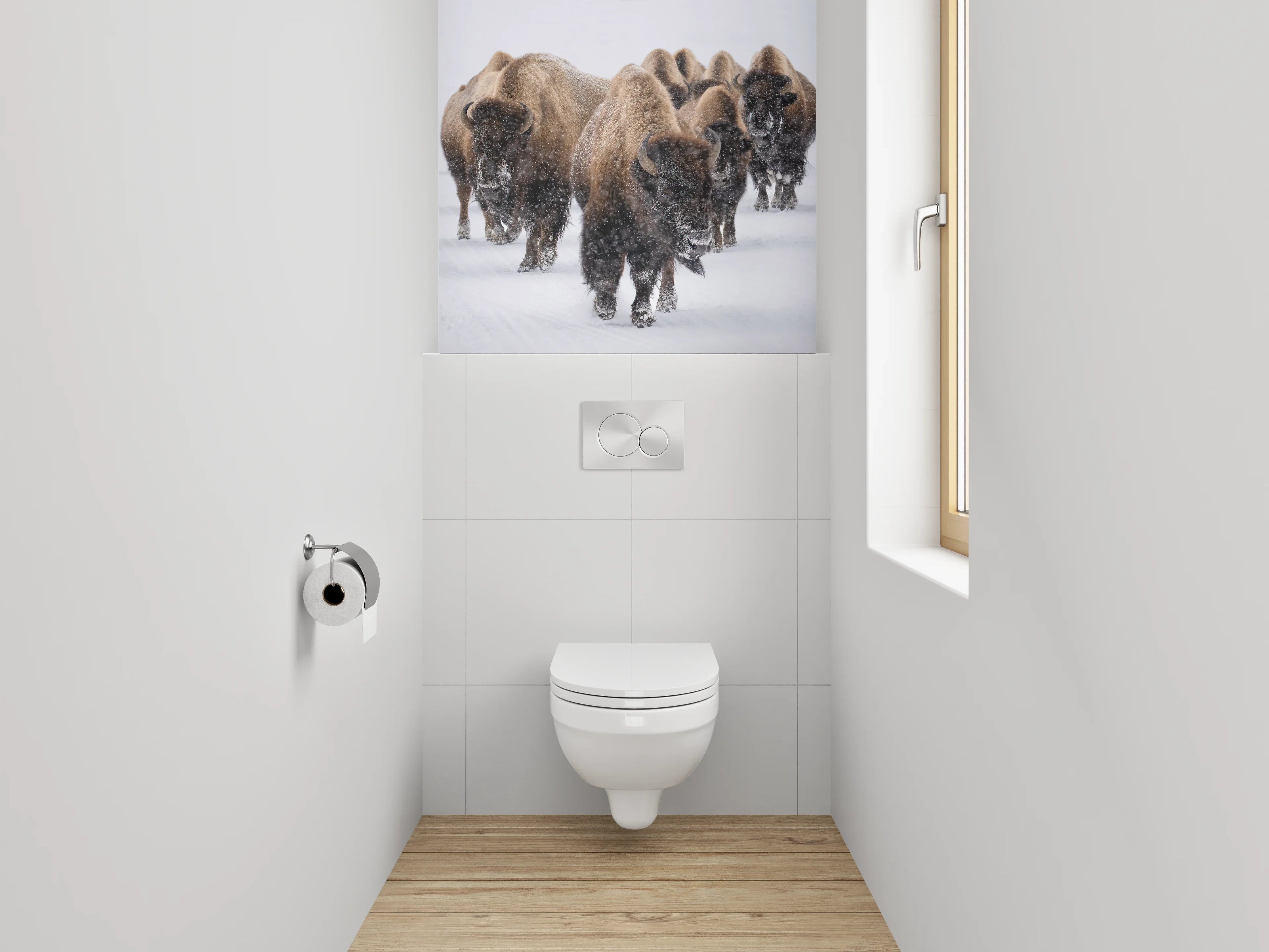 WC-Rückwand - Bisons im Schnee – Natur pur