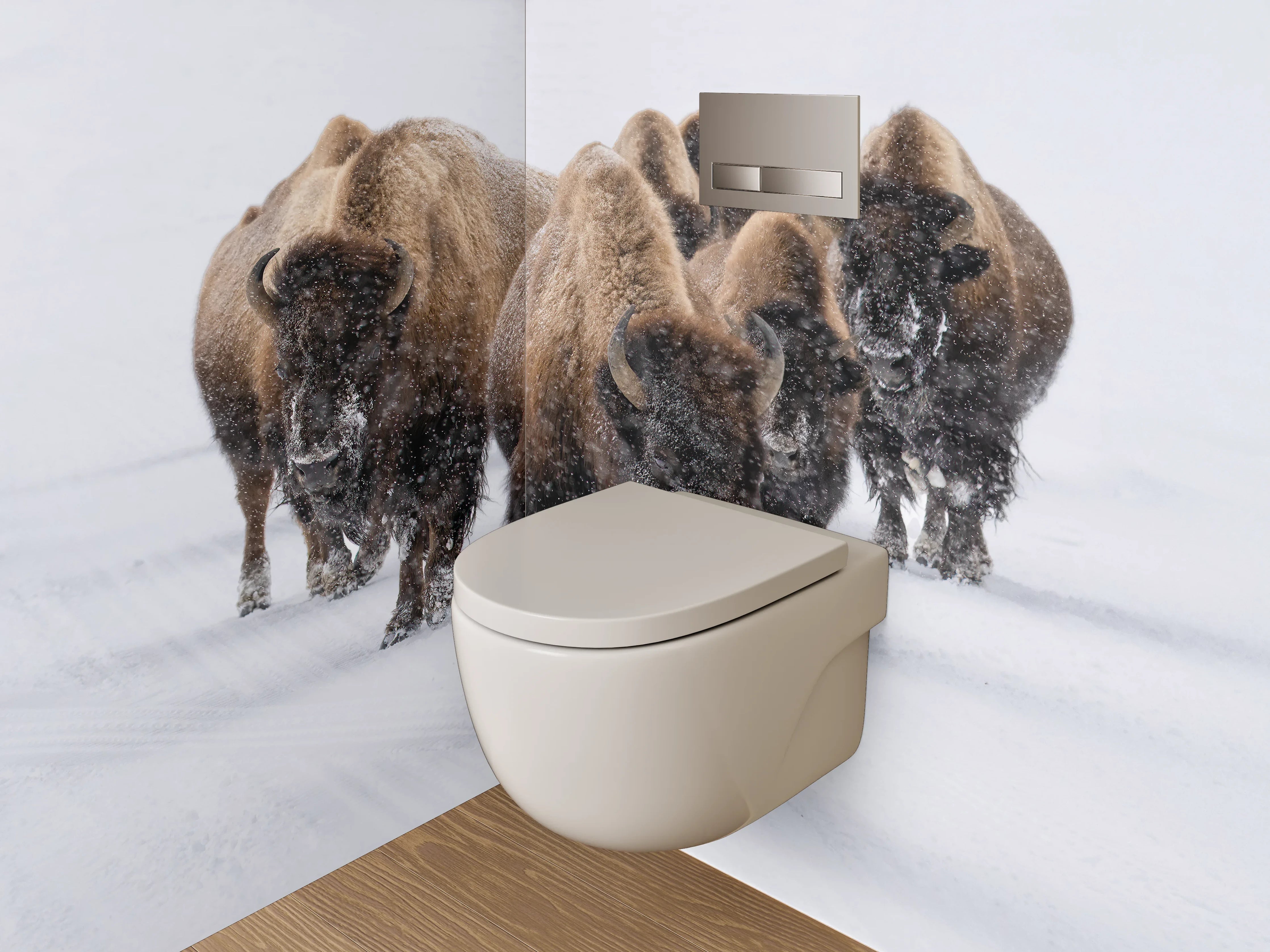 WC-Rückwand - Bisons im Schnee – Natur pur