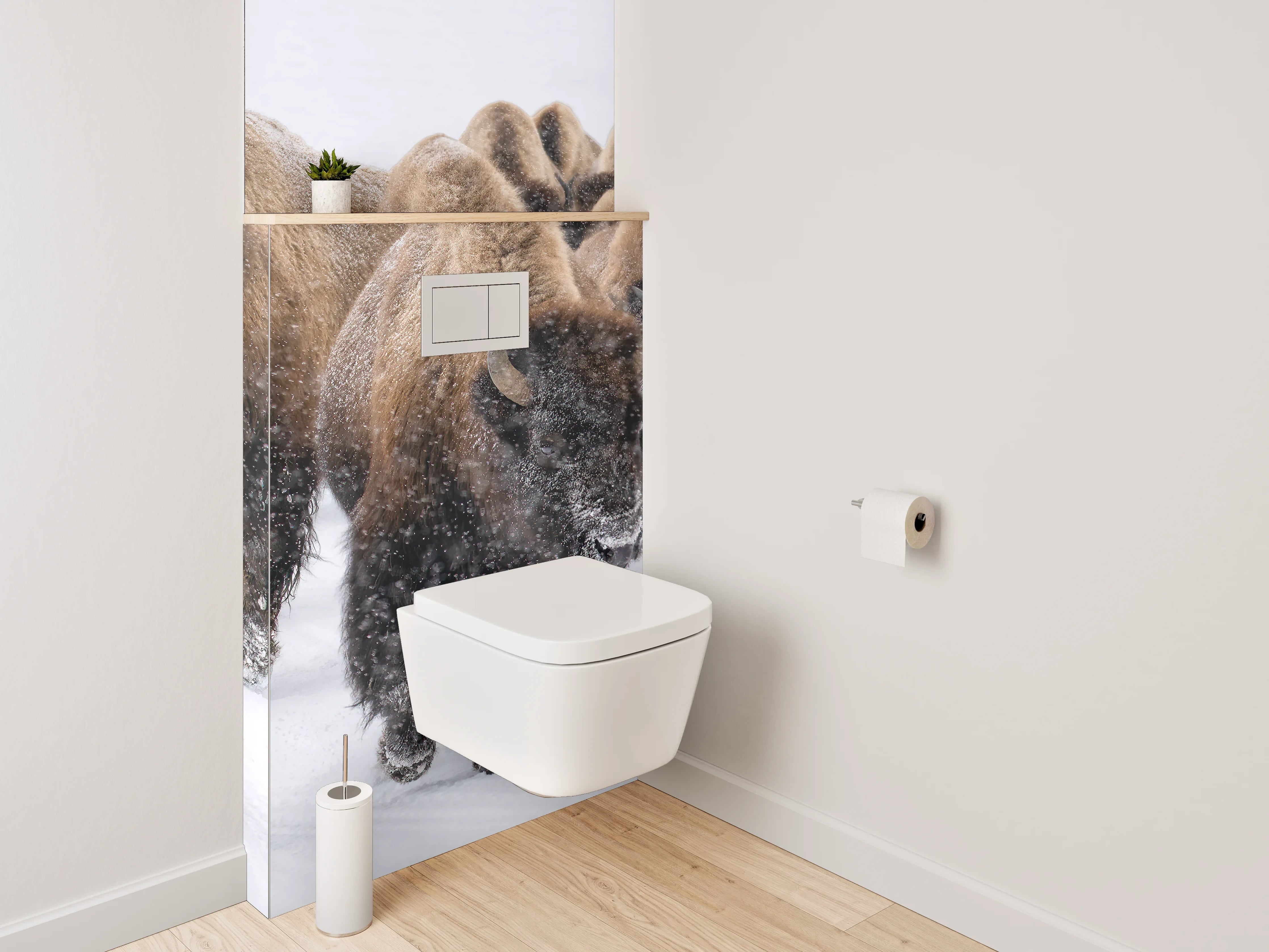 WC-Rückwand - Bisons im Schnee – Natur pur