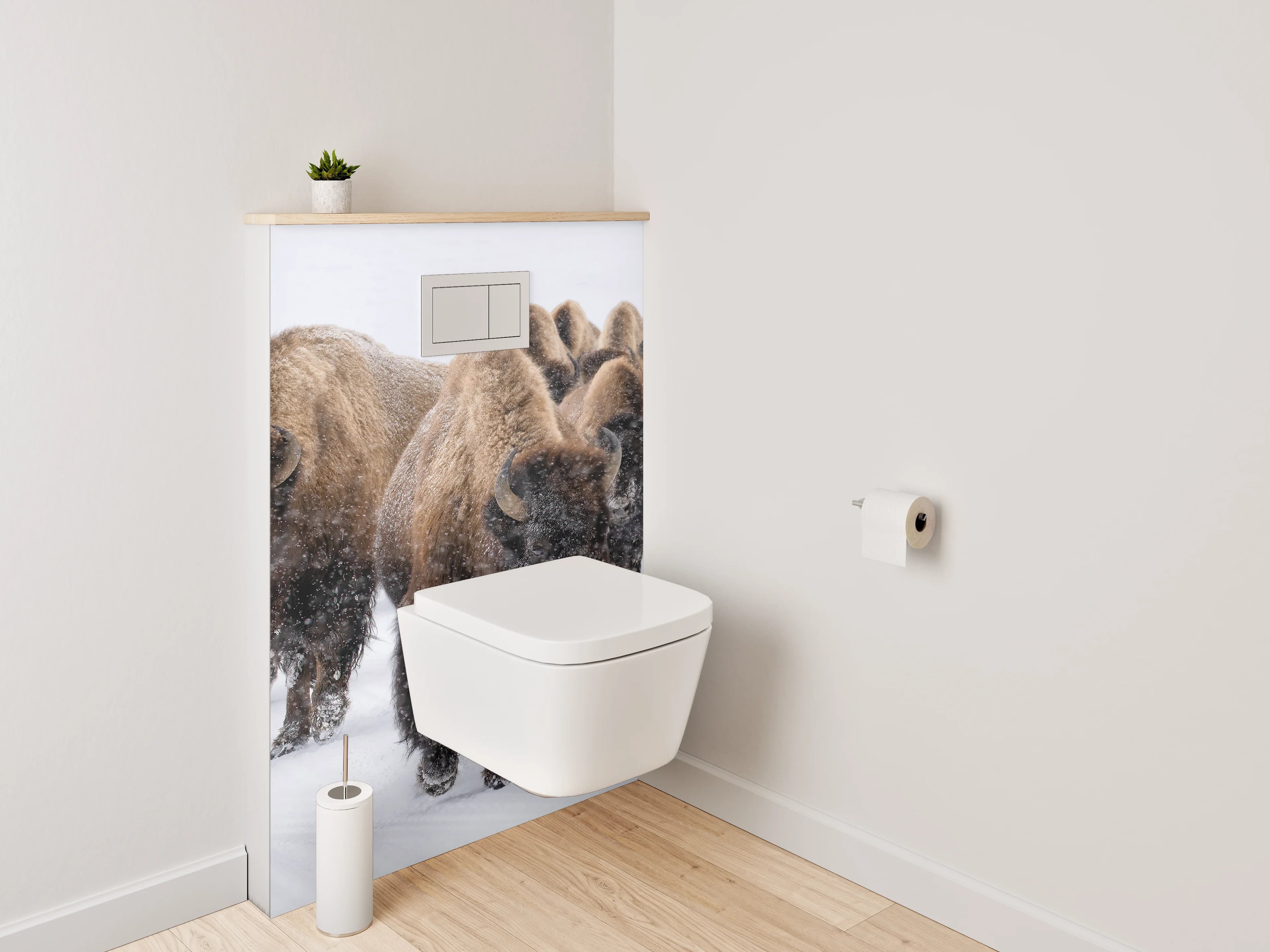 WC-Rückwand - Bisons im Schnee – Natur pur