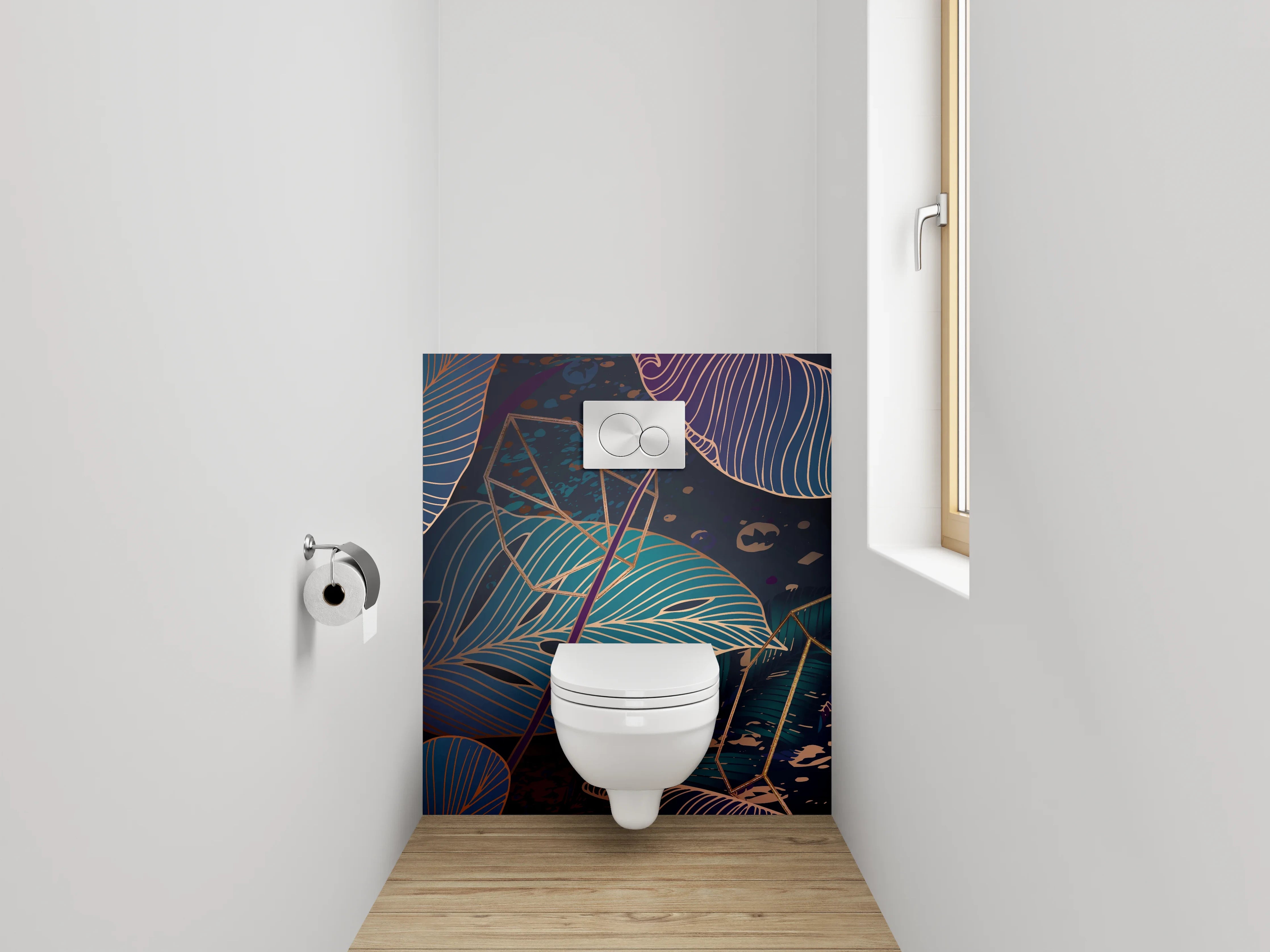 WC-Rückwand - Blätter Lineart Dschungelmotiv Blau Lila