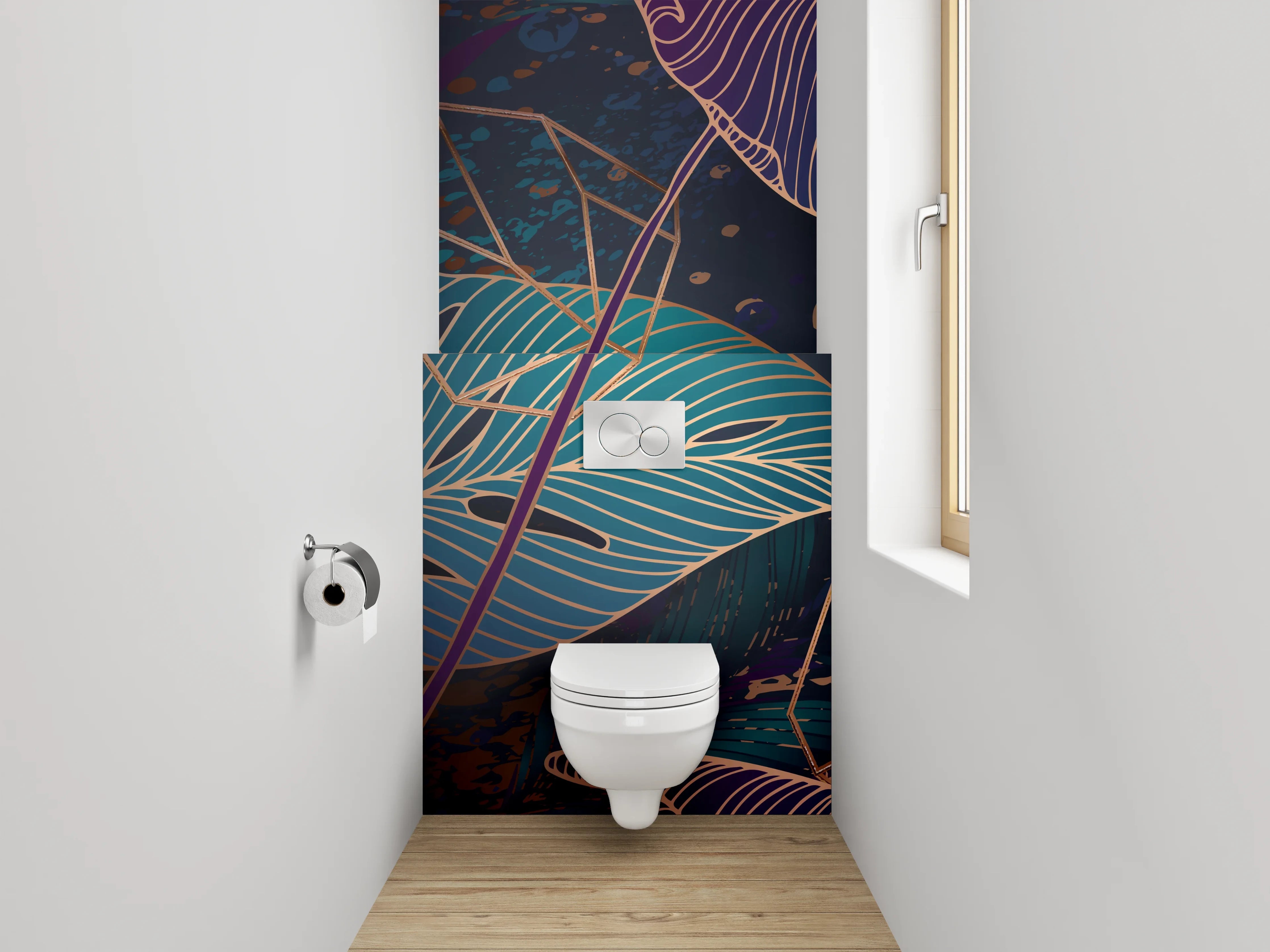 WC-Rückwand - Blätter Lineart Dschungelmotiv Blau Lila
