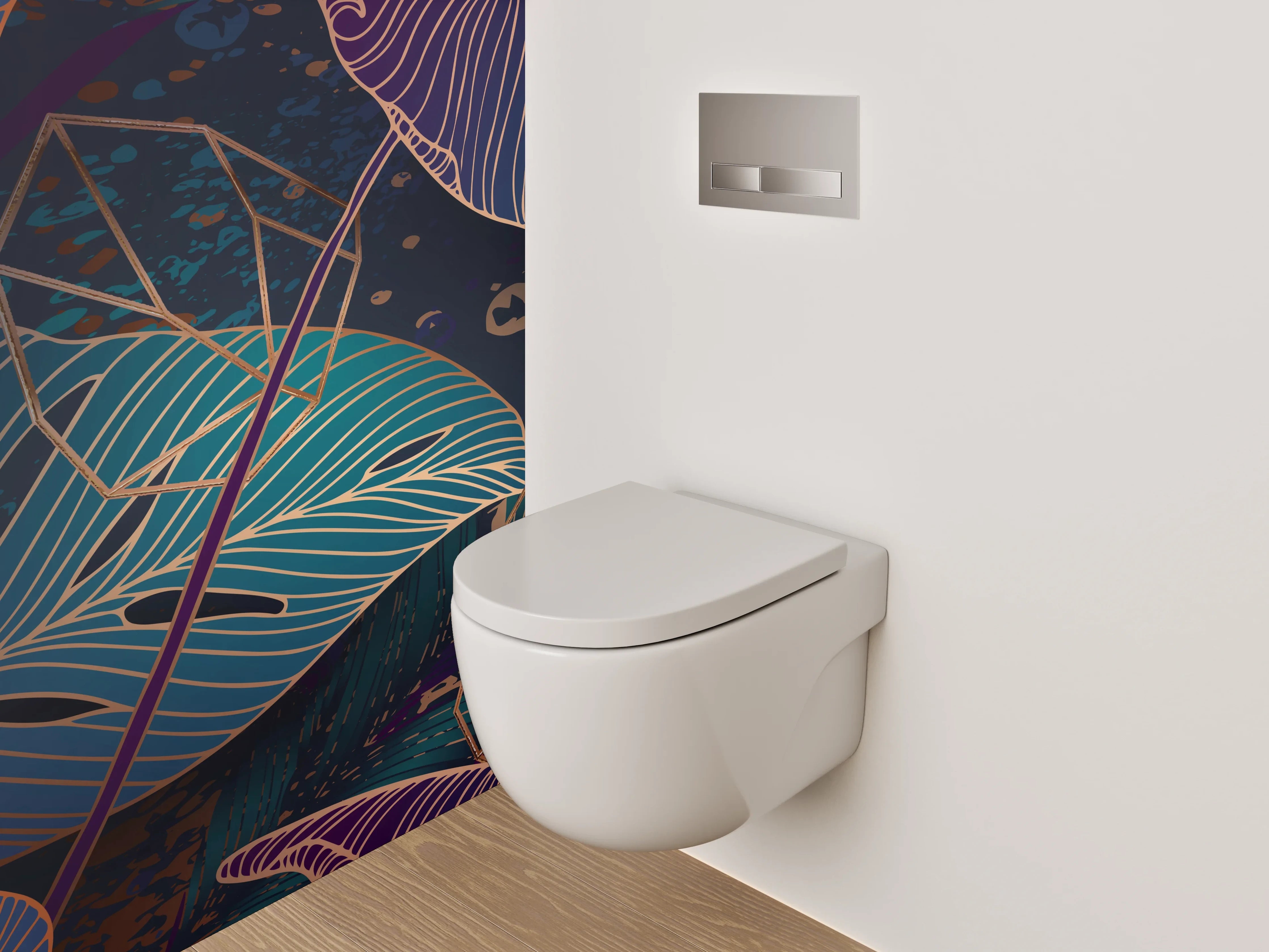 WC-Rückwand - Blätter Lineart Dschungelmotiv Blau Lila