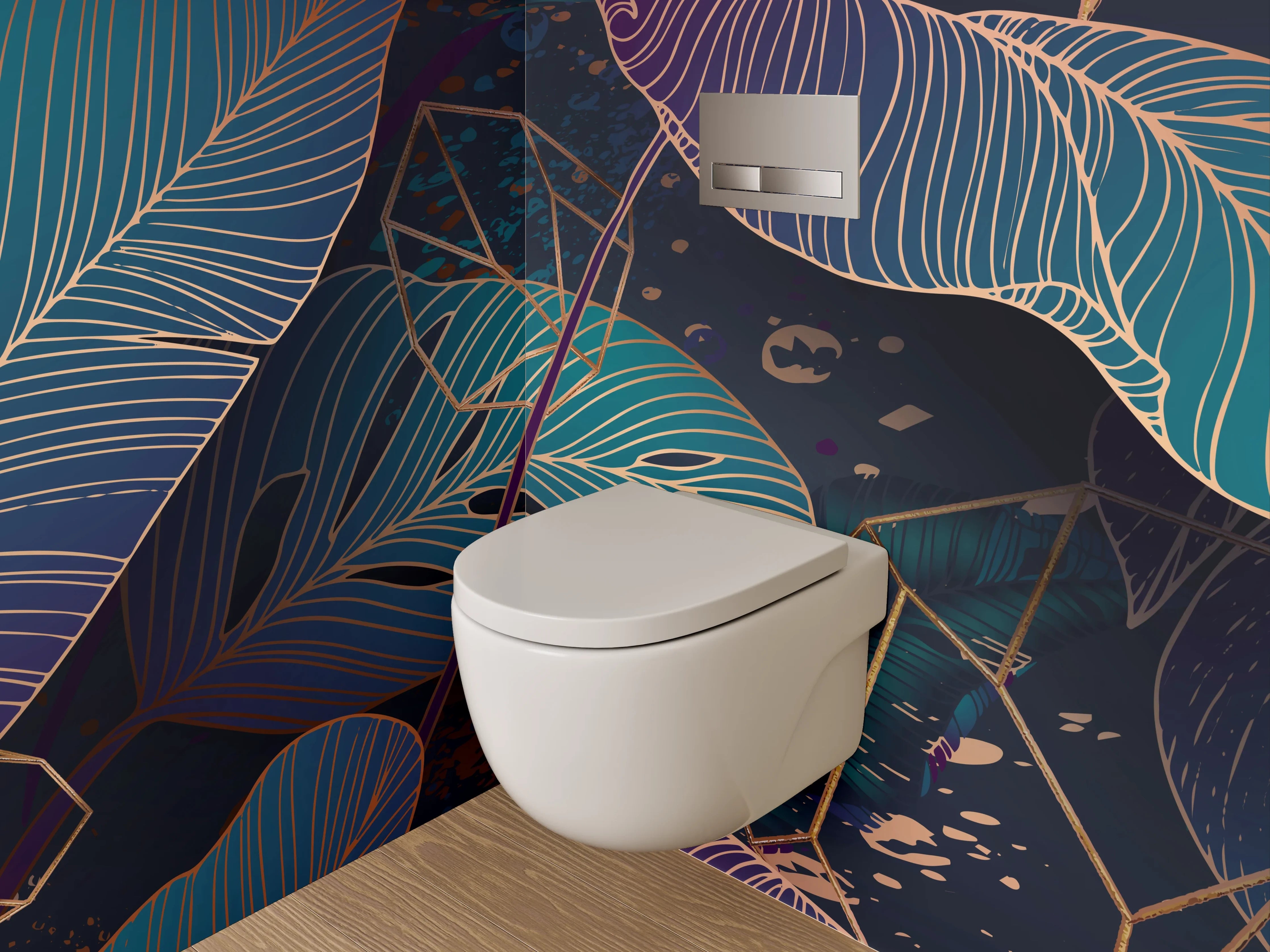 WC-Rückwand - Blätter Lineart Dschungelmotiv Blau Lila