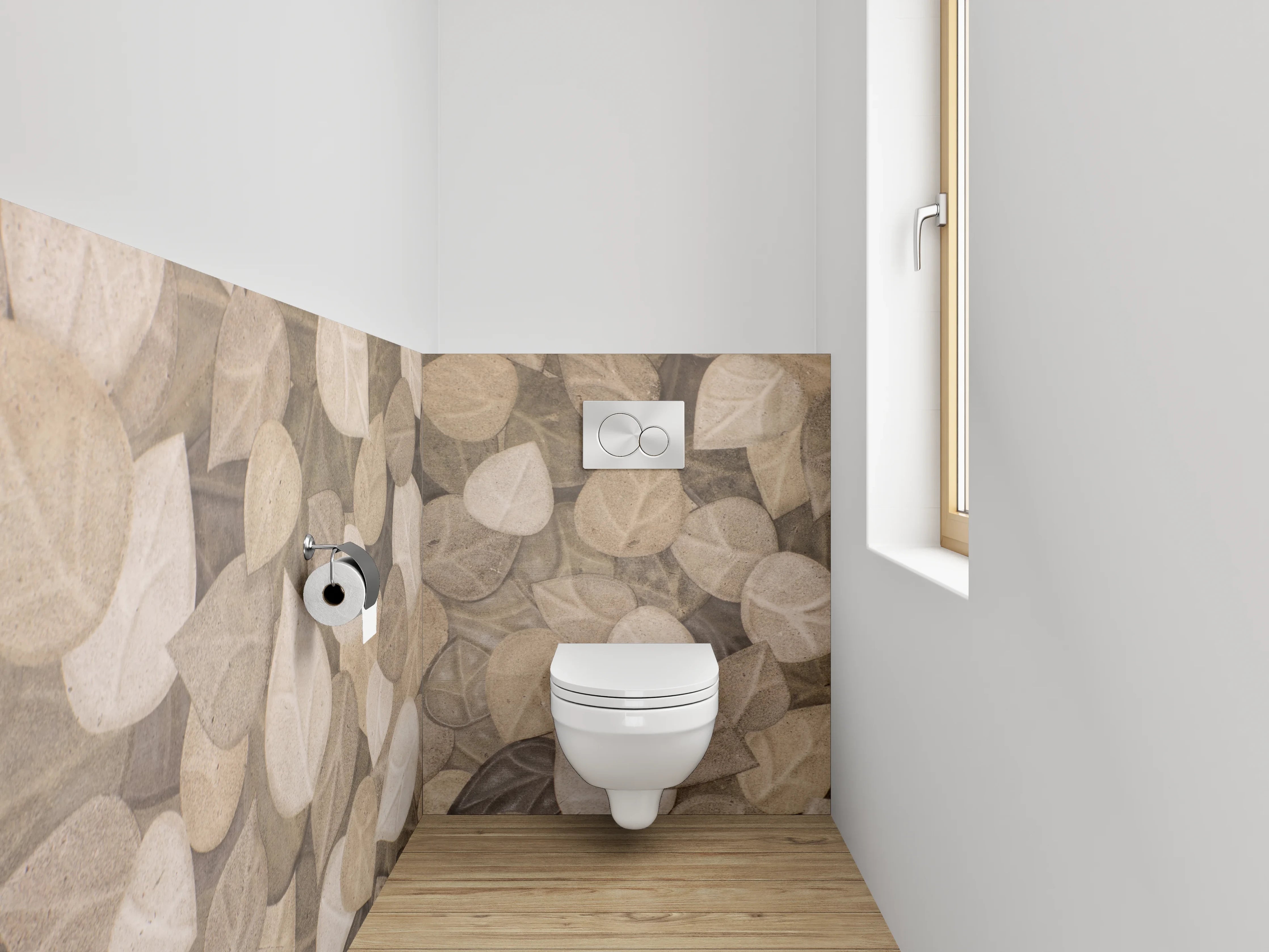 WC-Rückwand - Blätter Mosaik Naturtöne