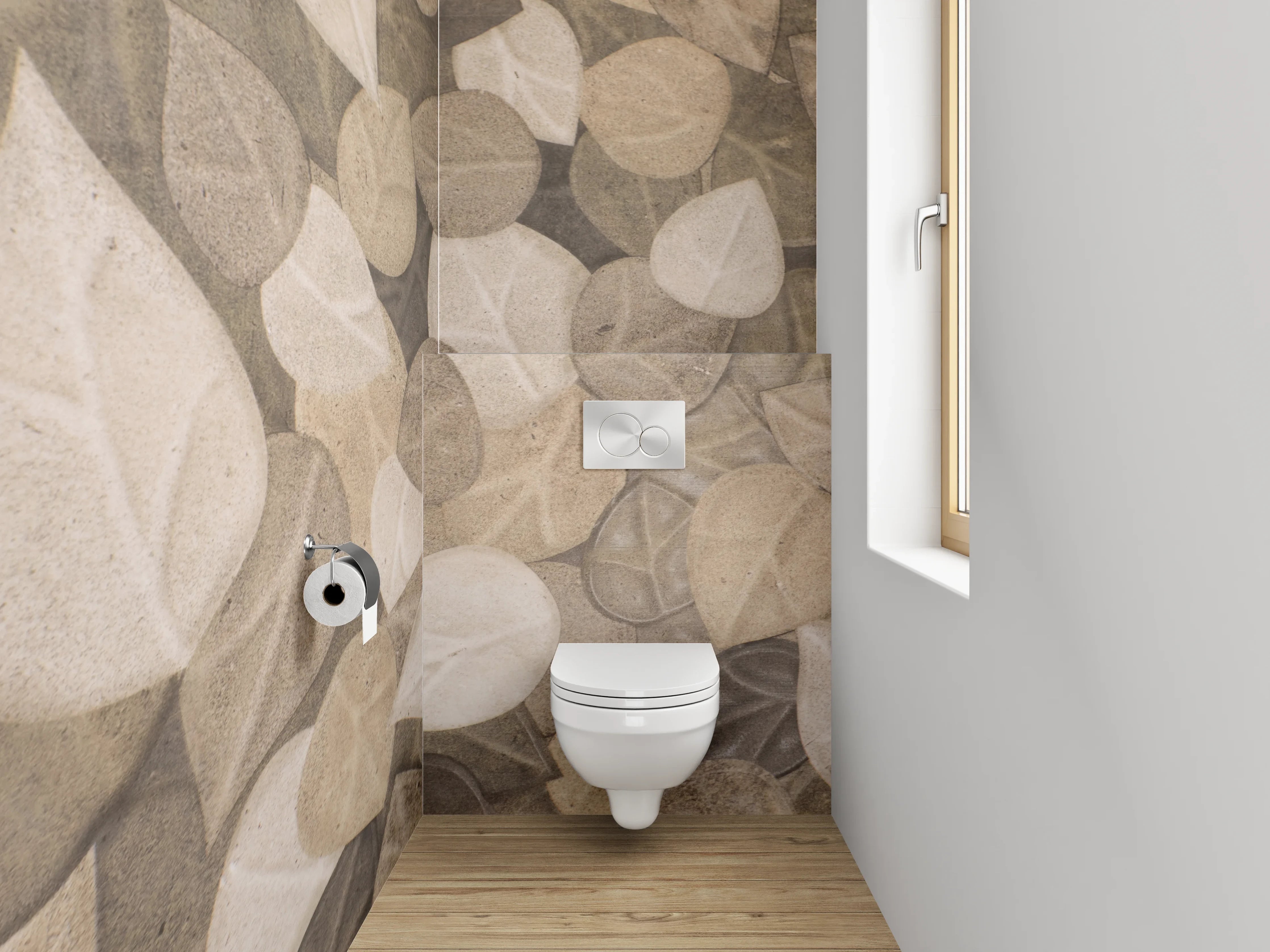 WC-Rückwand - Blätter Mosaik Naturtöne