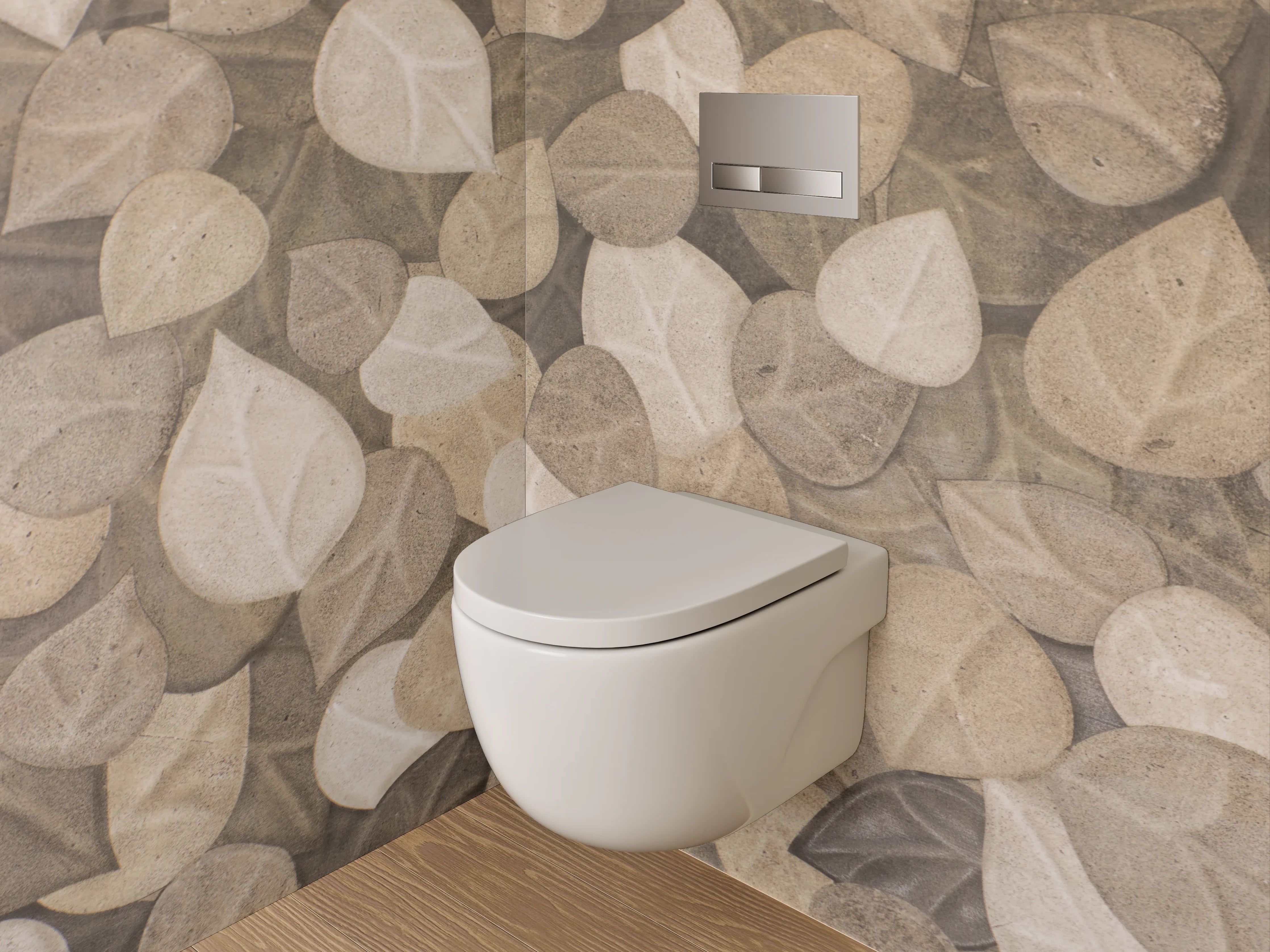 WC-Rückwand - Blätter Mosaik Naturtöne