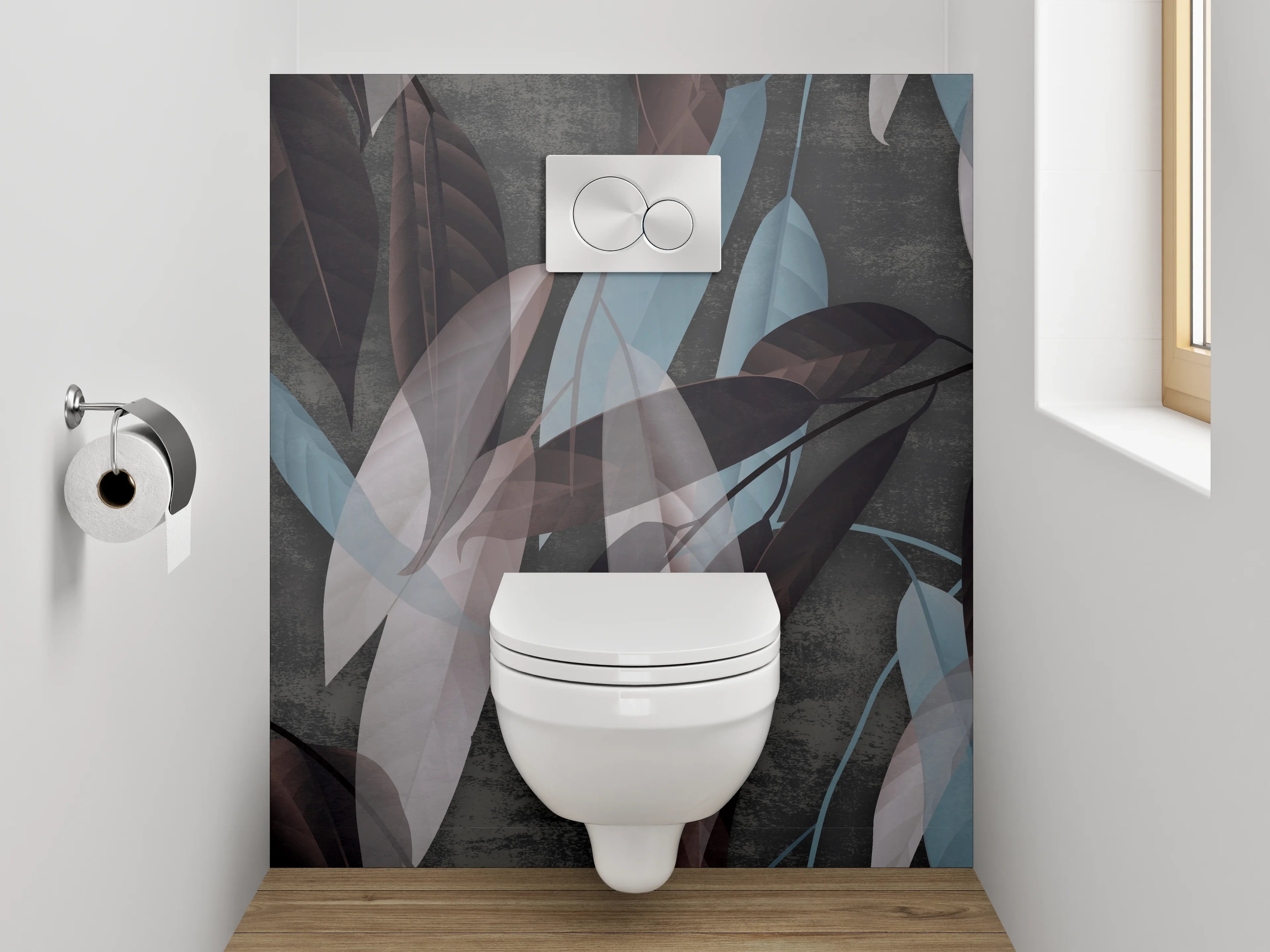 WC-Rückwand - Blätter-Muster in Braun und Blau