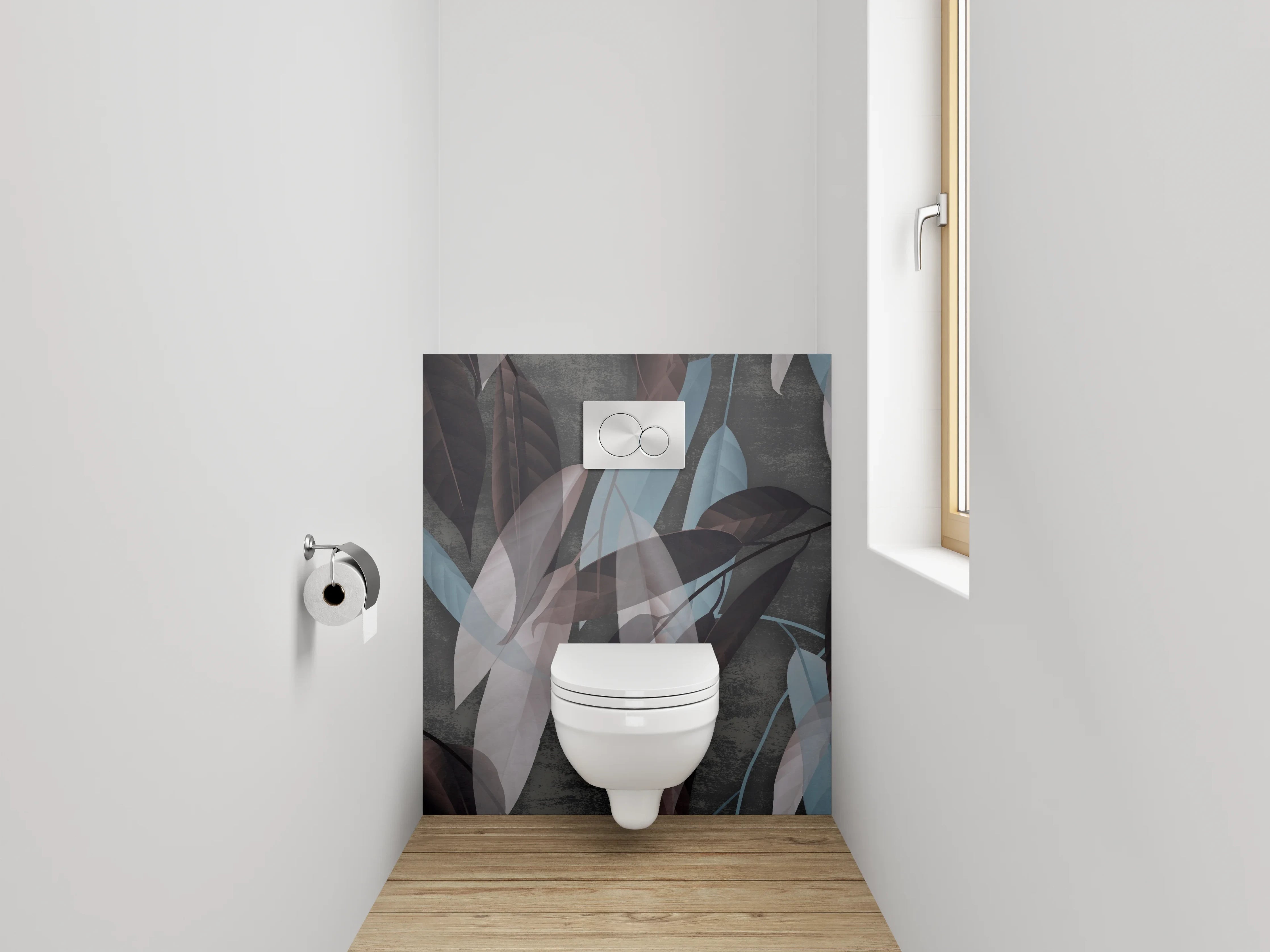 WC-Rückwand - Blätter-Muster in Braun und Blau