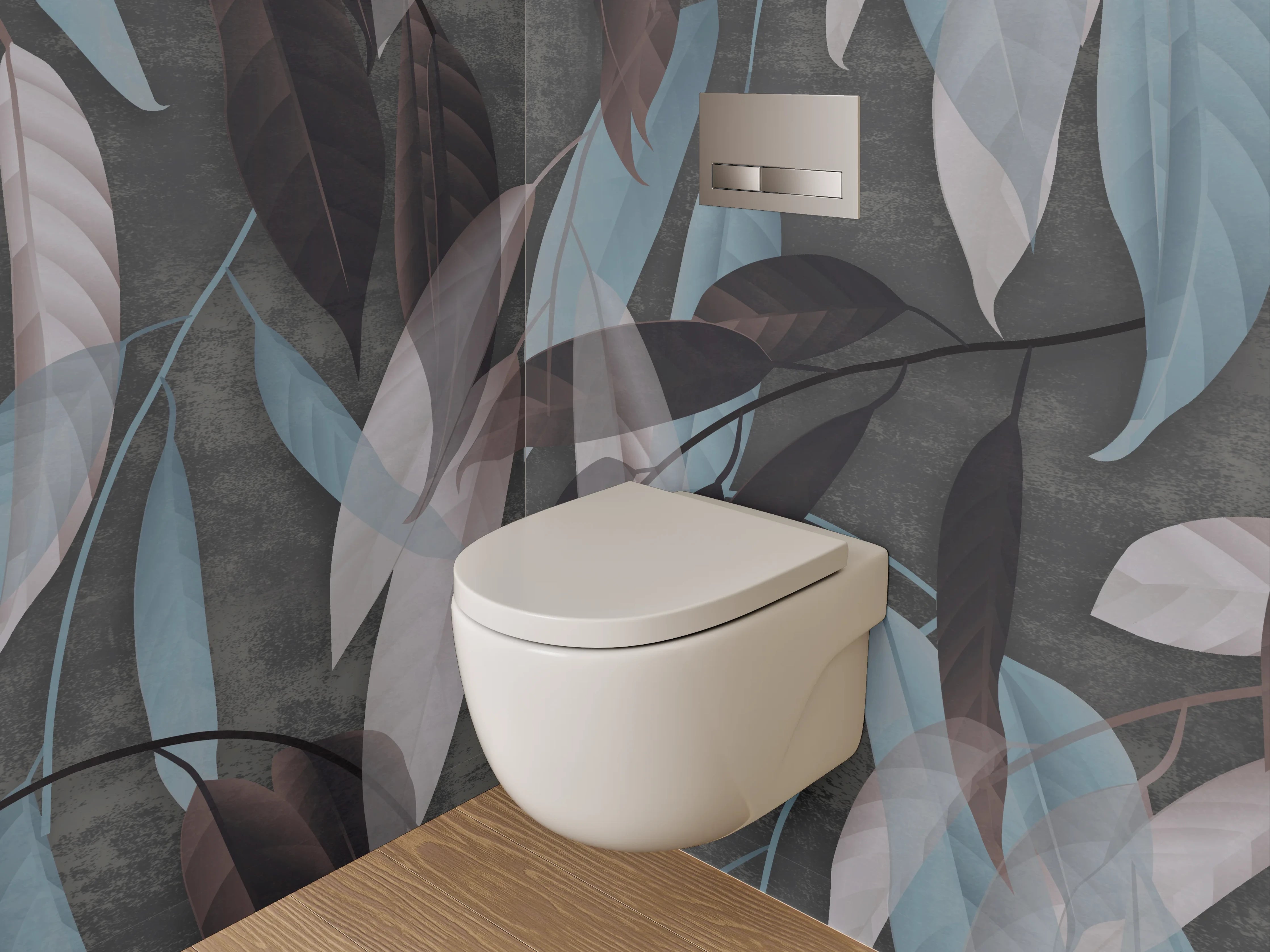 WC-Rückwand - Blätter-Muster in Braun und Blau