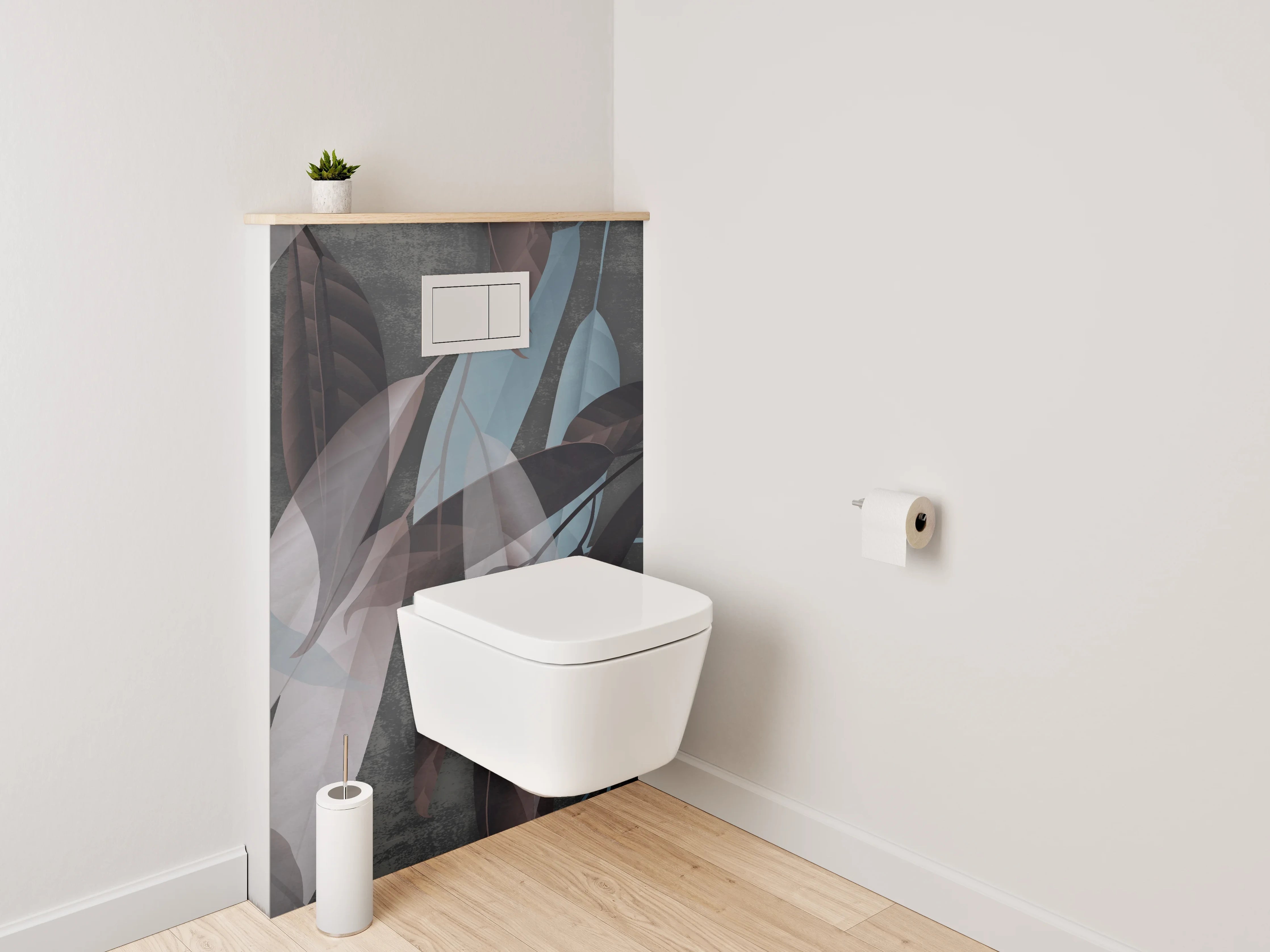 WC-Rückwand - Blätter-Muster in Braun und Blau