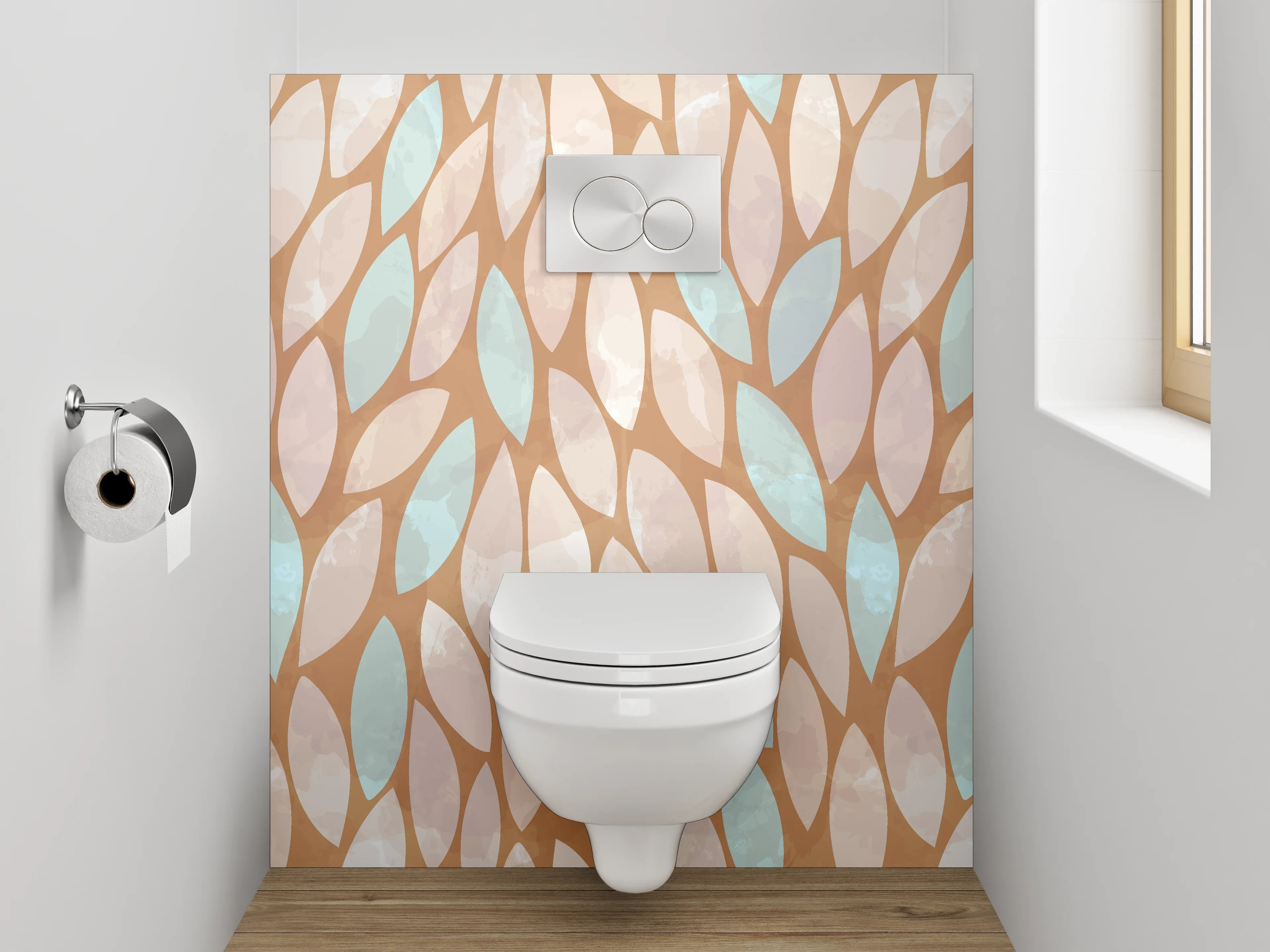 WC-Rückwand - Blättermuster Braun Türkis Beige Modern