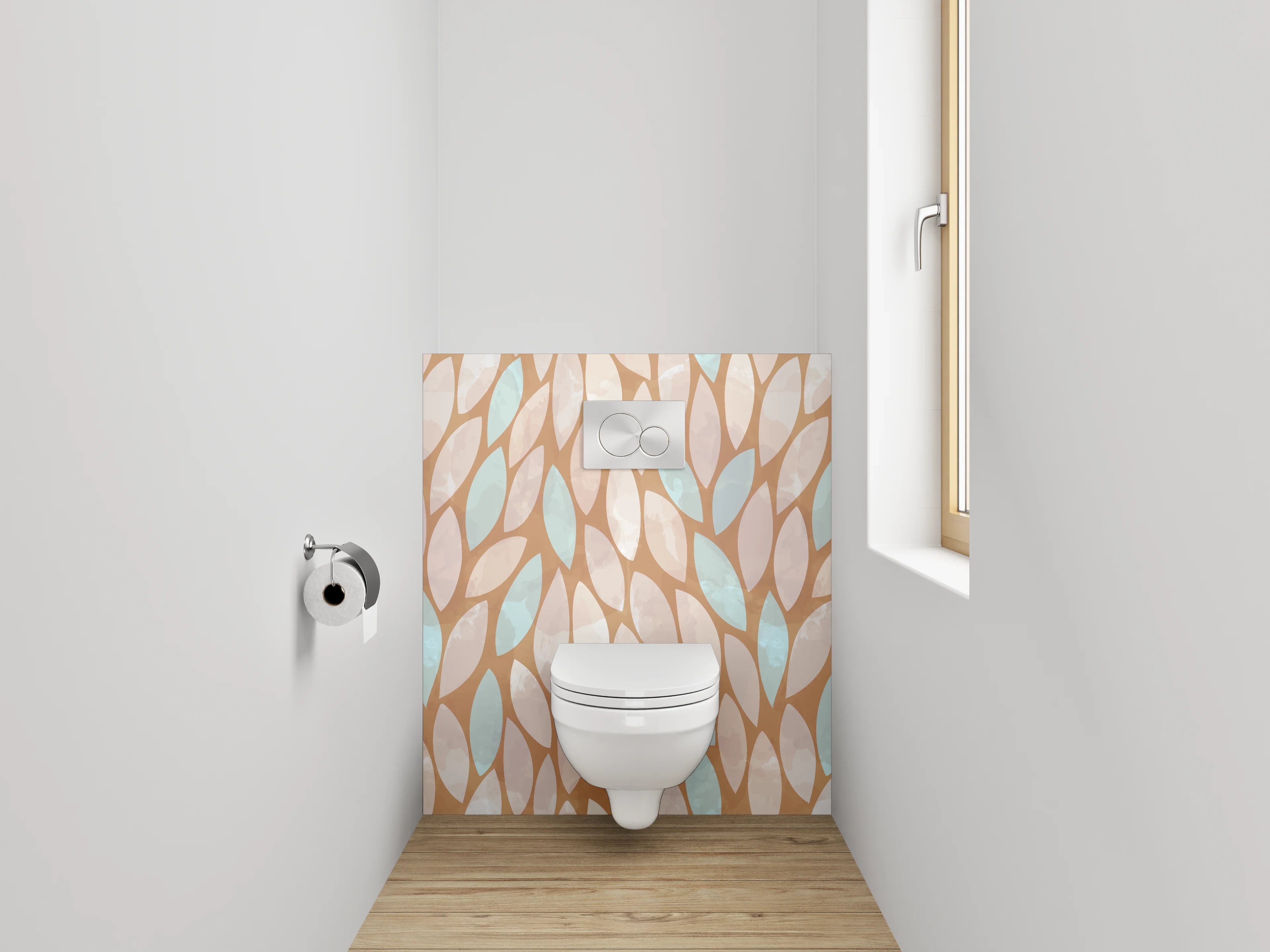WC-Rückwand - Blättermuster Braun Türkis Beige Modern