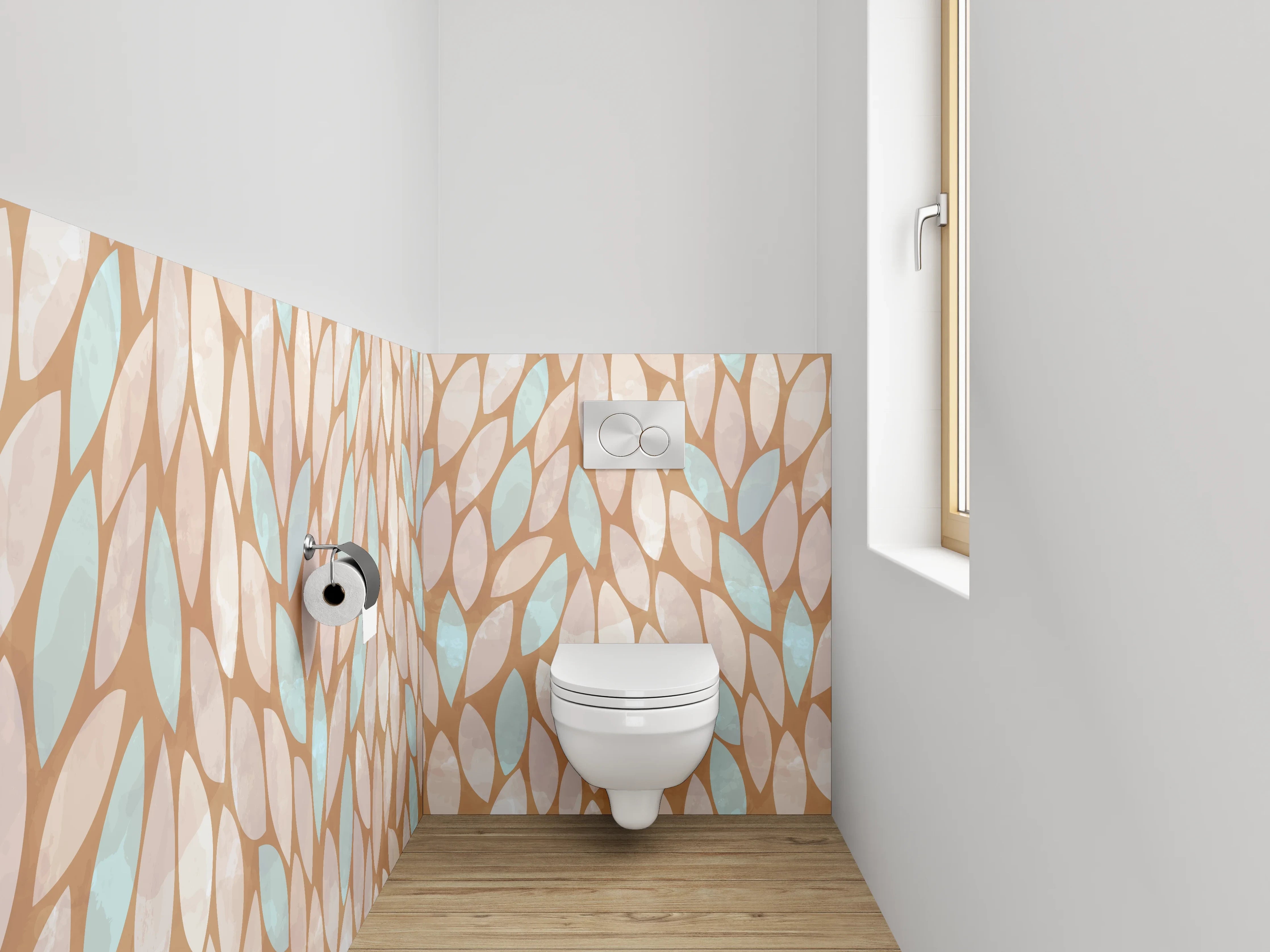 WC-Rückwand - Blättermuster Braun Türkis Beige Modern