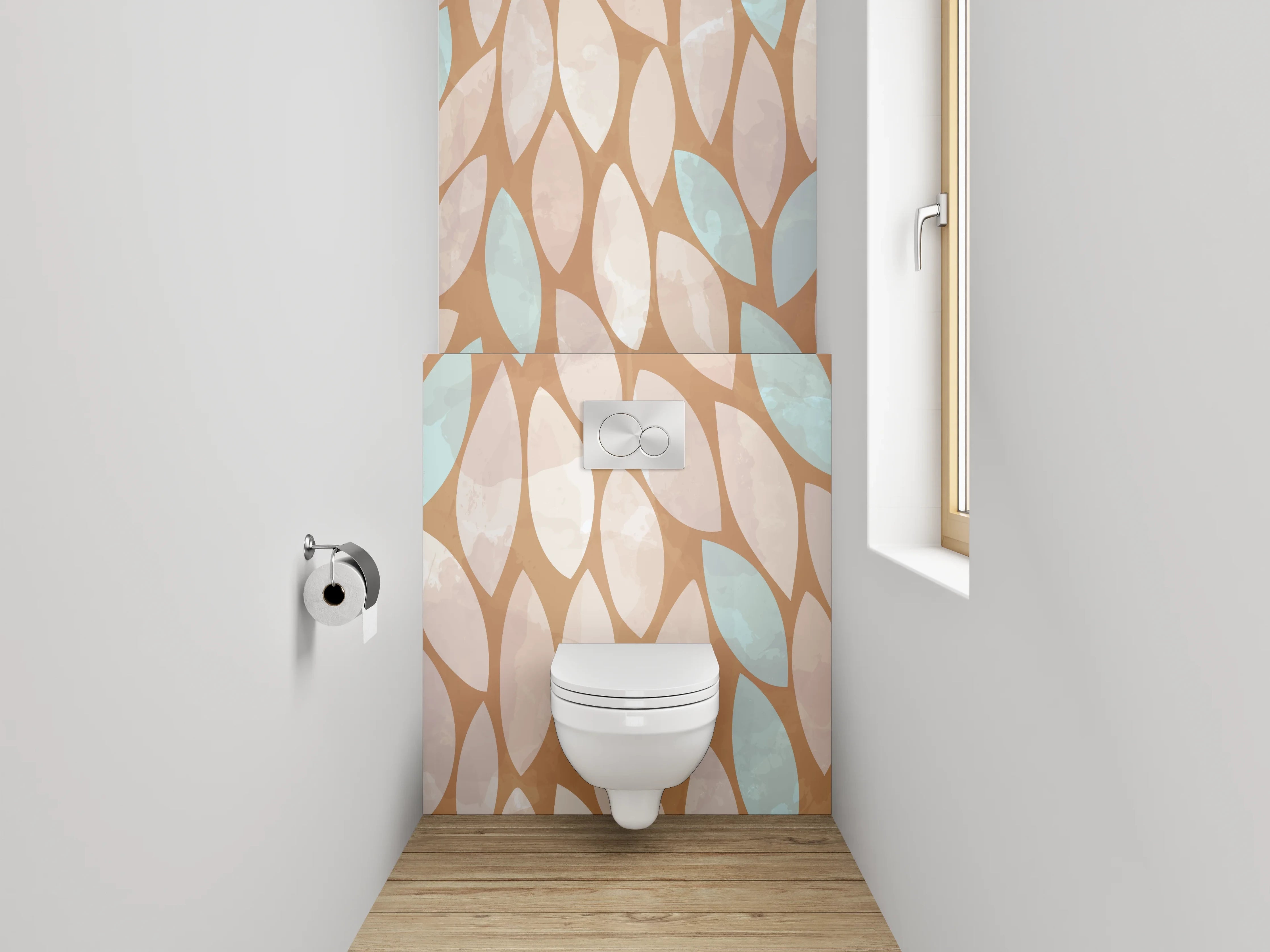 WC-Rückwand - Blättermuster Braun Türkis Beige Modern