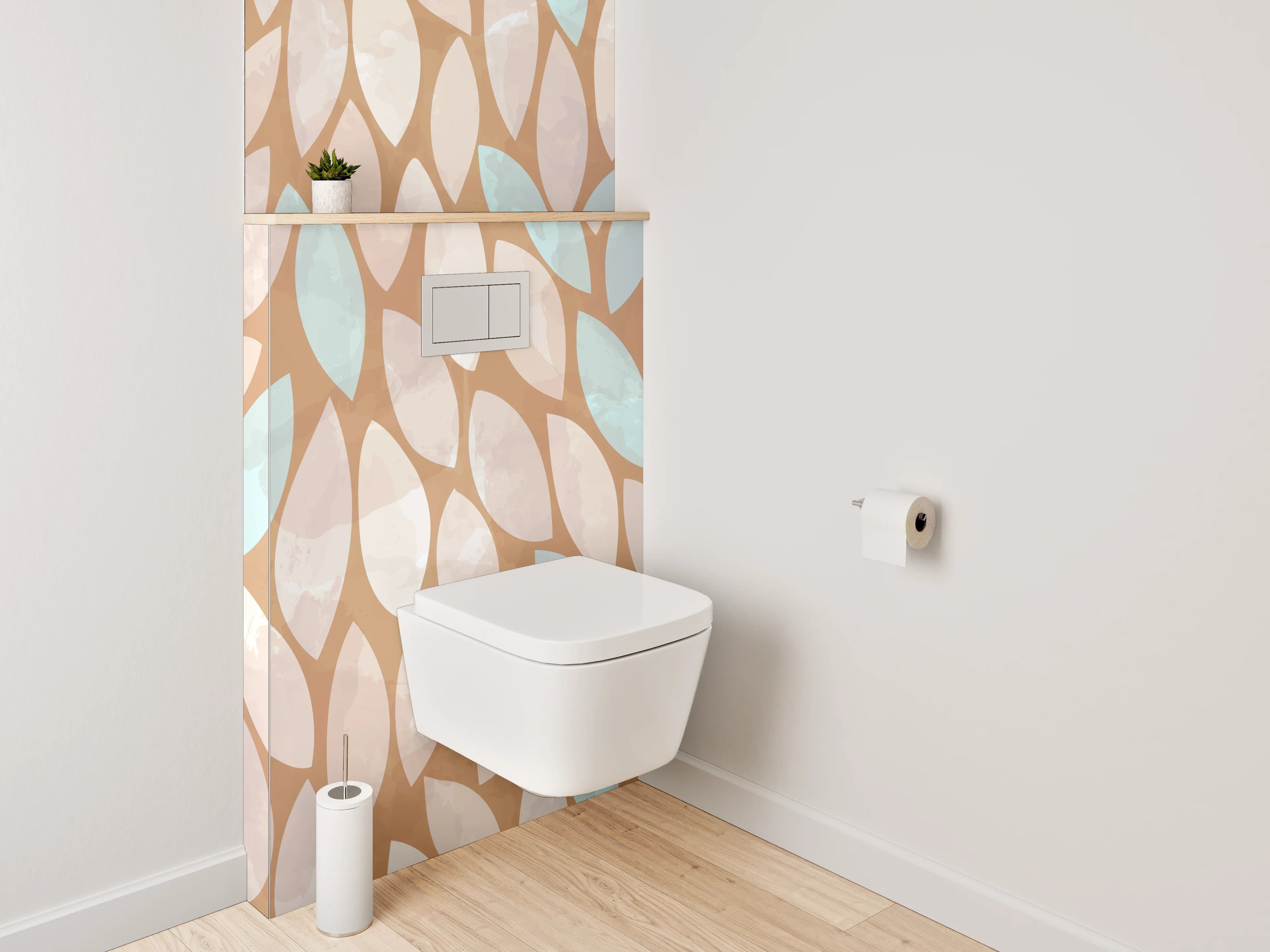 WC-Rückwand - Blättermuster Braun Türkis Beige Modern