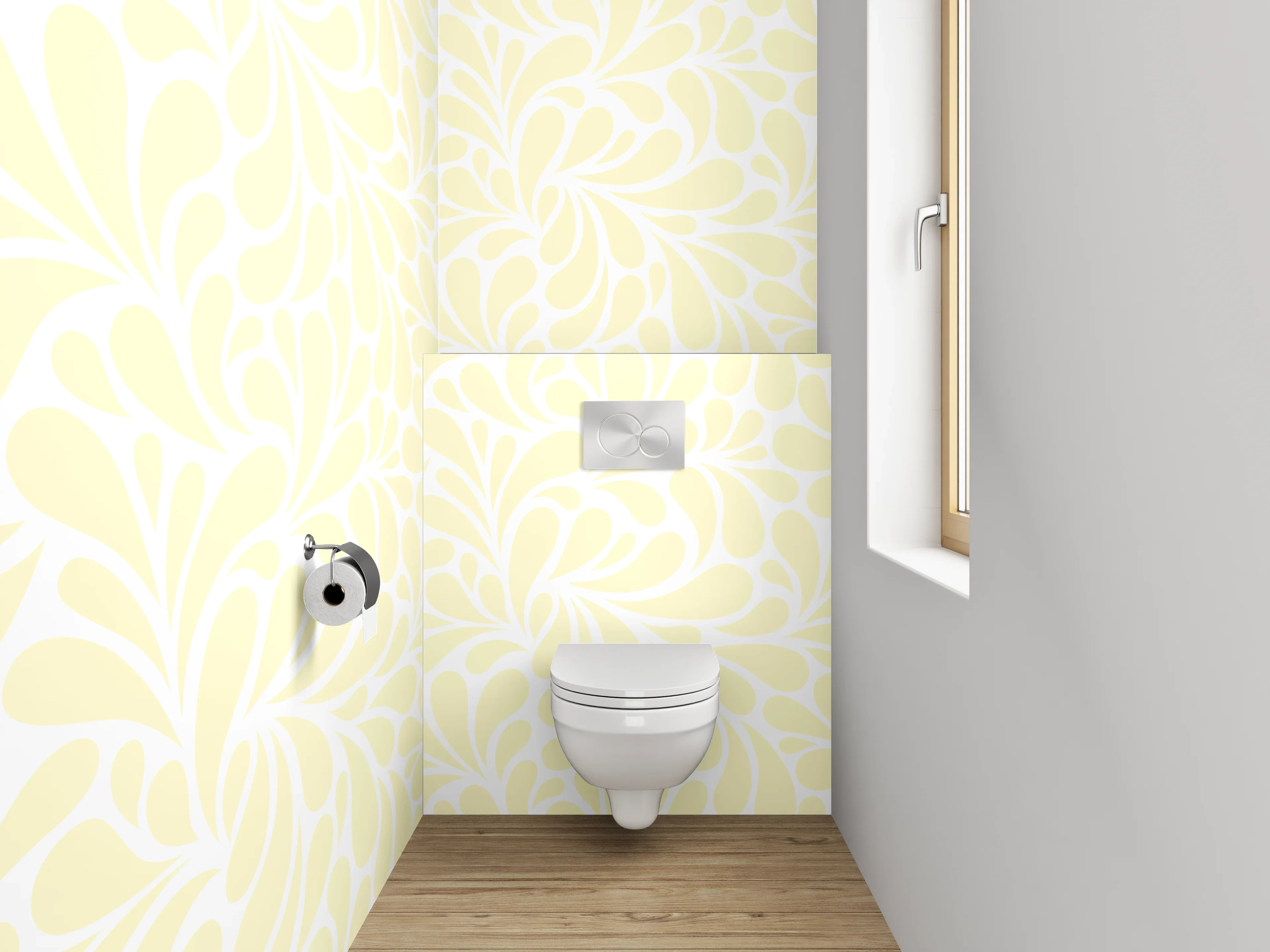 WC-Rückwand - Blassgelbes florales Ornamentmuster