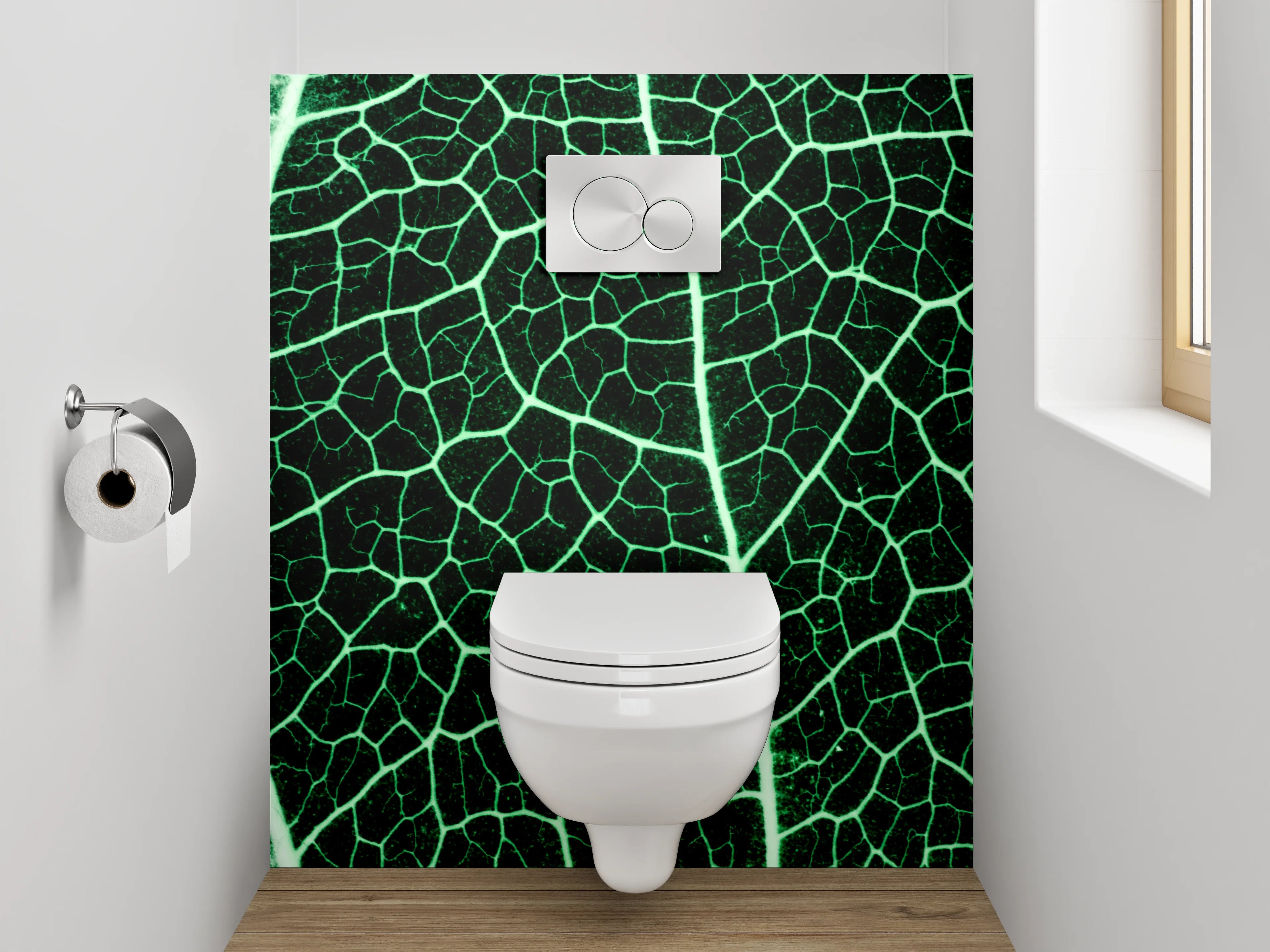 WC-Rückwand - Blattadern Makro Naturgrün