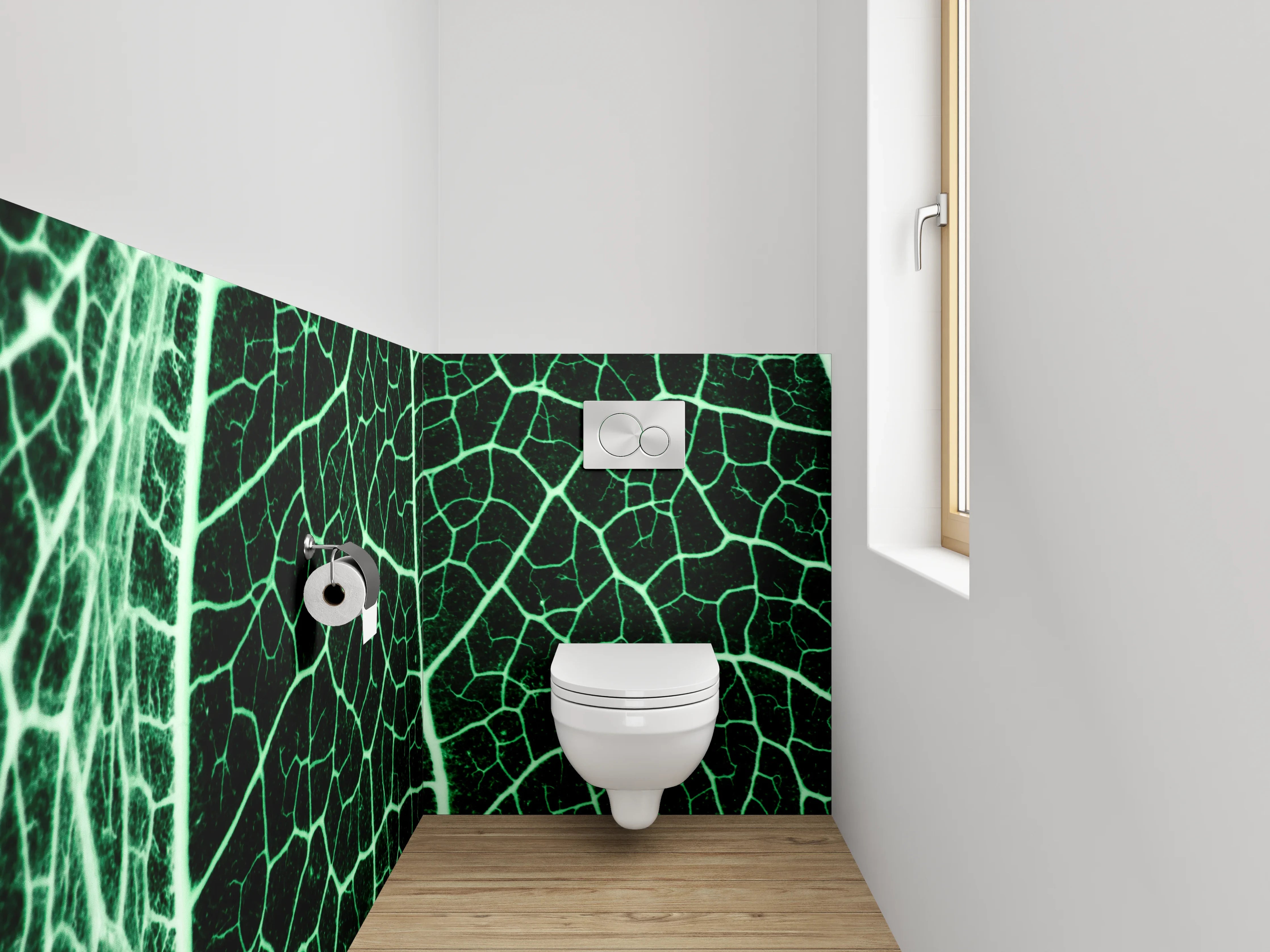 WC-Rückwand - Blattadern Makro Naturgrün