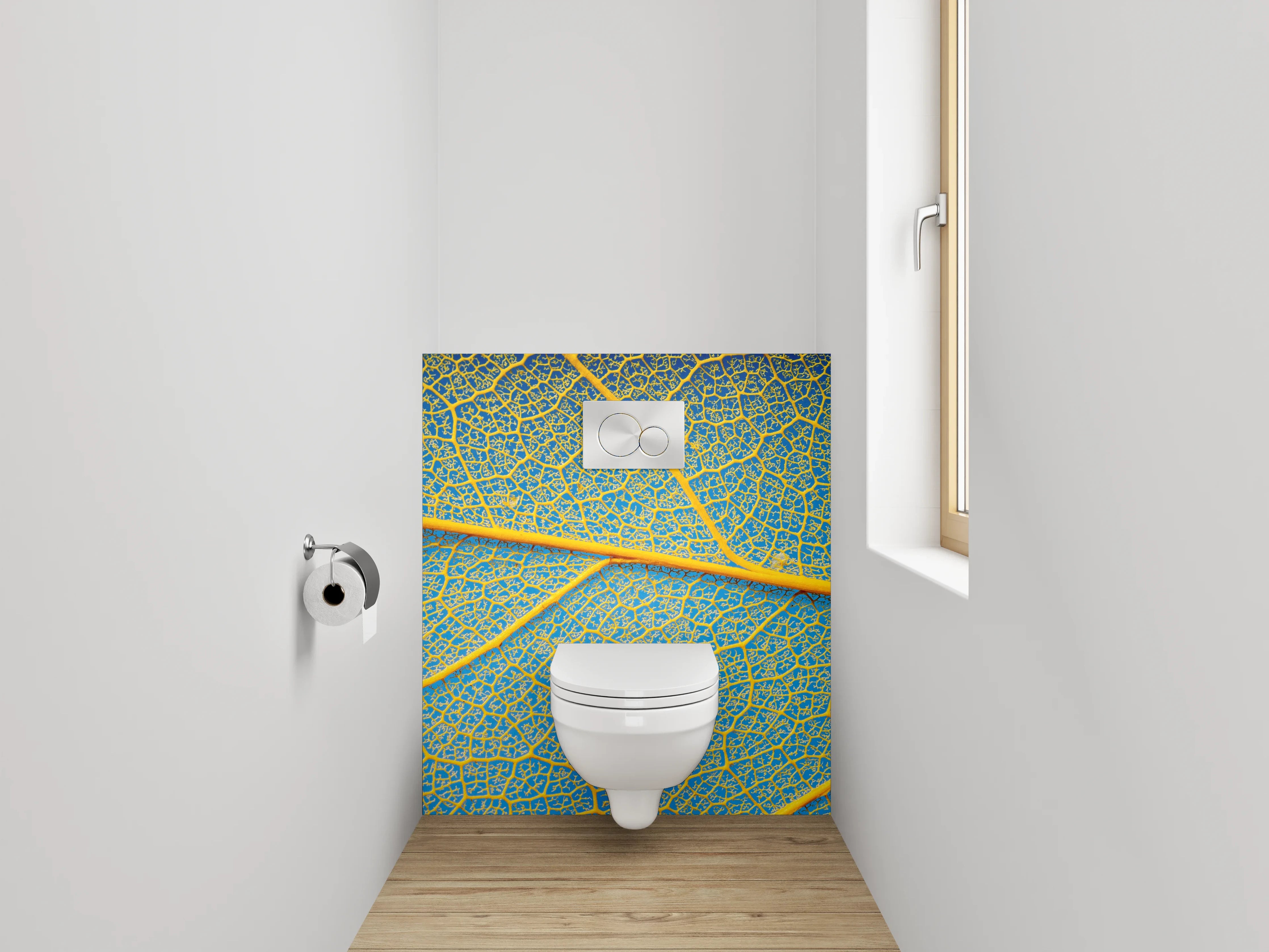 WC-Rückwand - Blattadern in Gelb und Blau