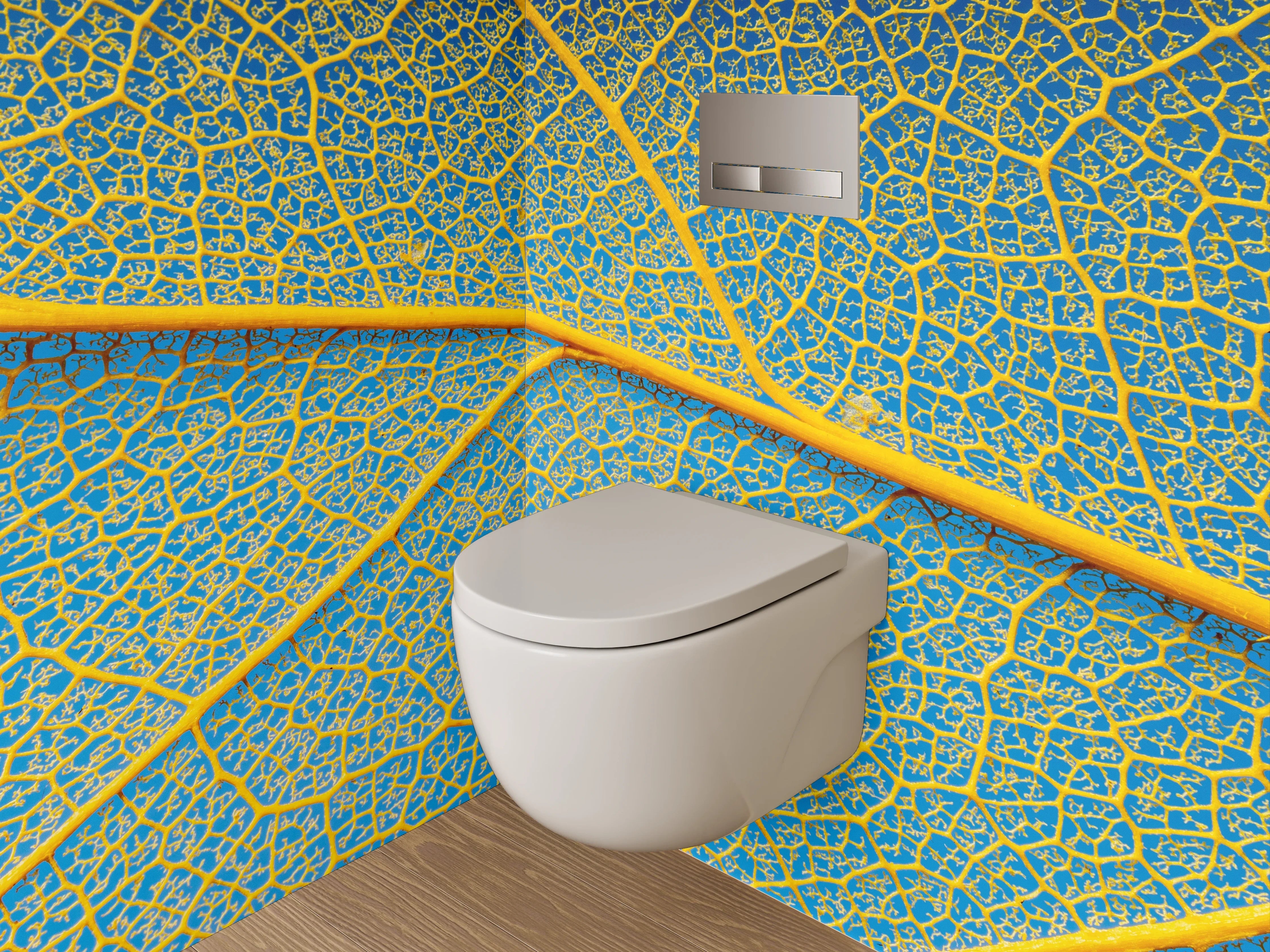 WC-Rückwand - Blattadern in Gelb und Blau