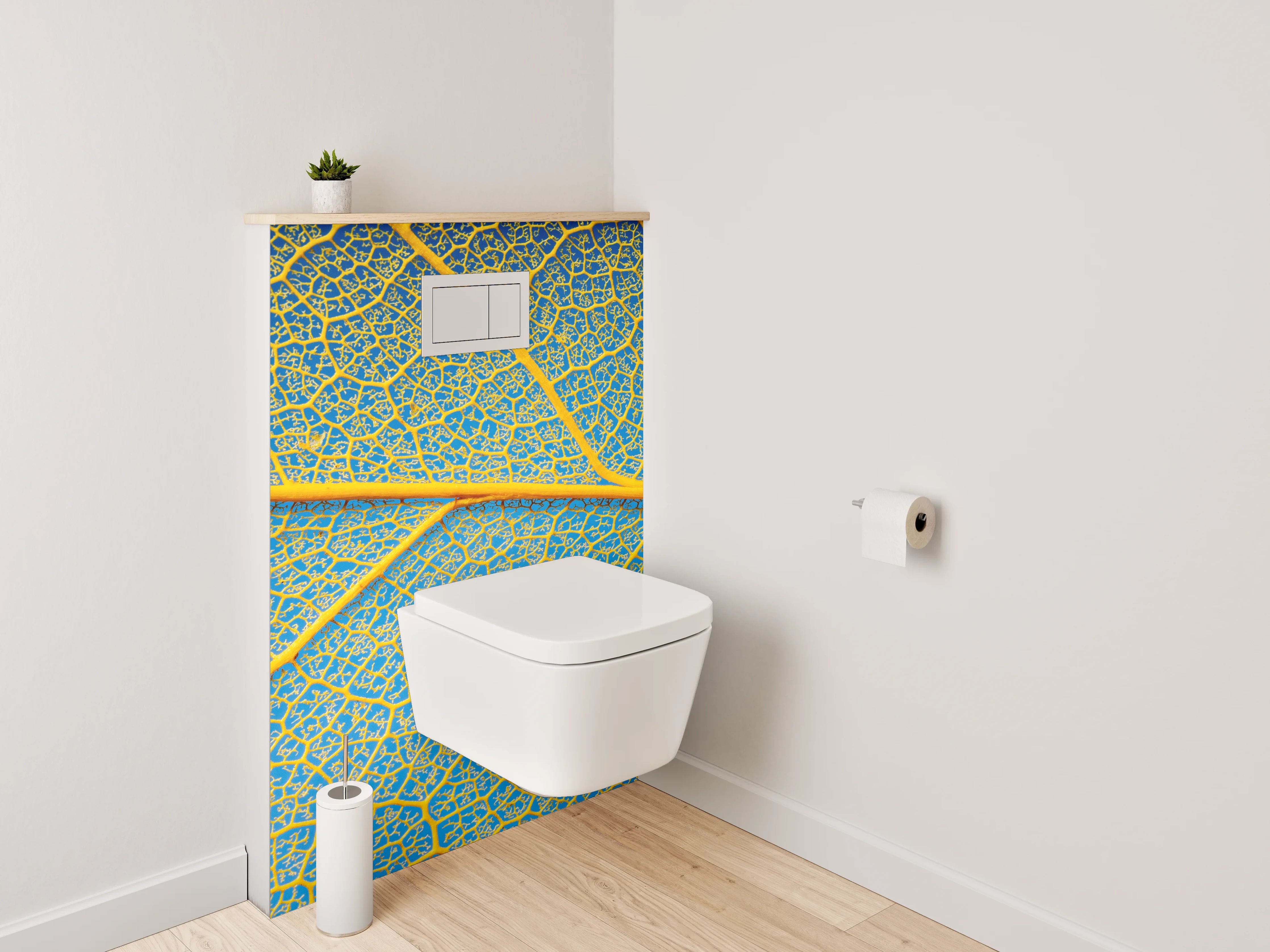 WC-Rückwand - Blattadern in Gelb und Blau