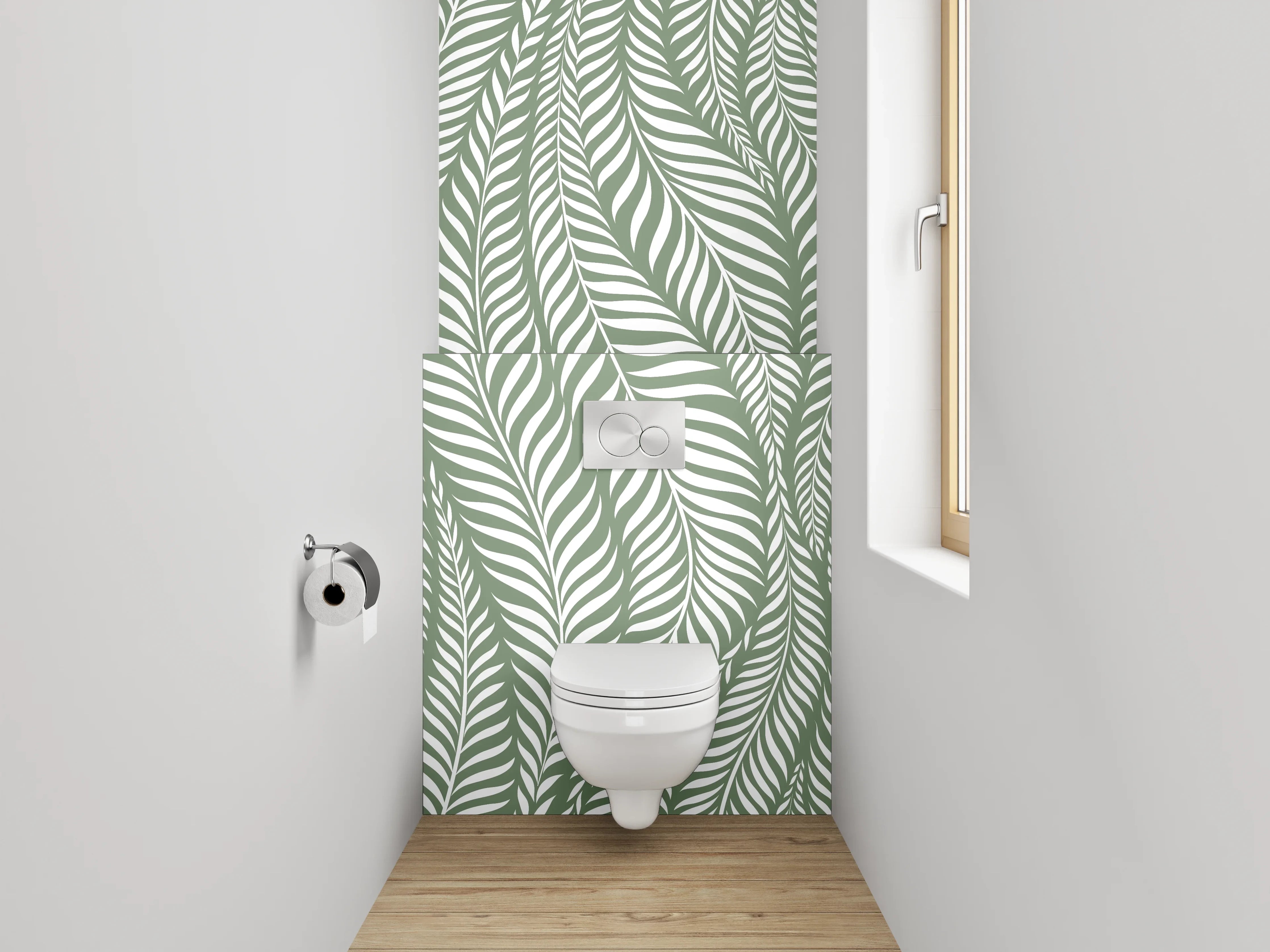 WC-Rückwand - Blattmuster Grün Weiß Natur Deko