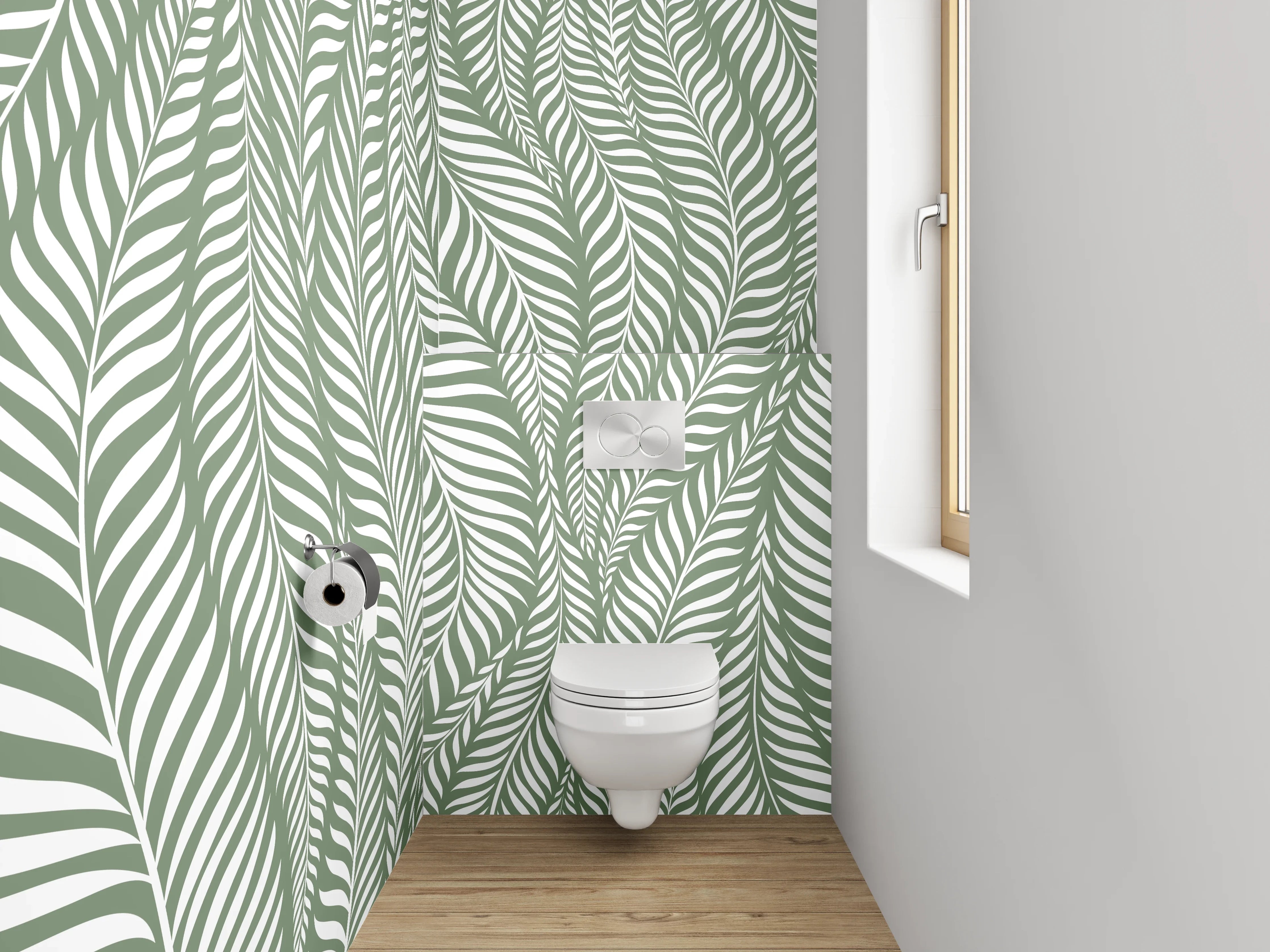 WC-Rückwand - Blattmuster Grün Weiß Natur Deko