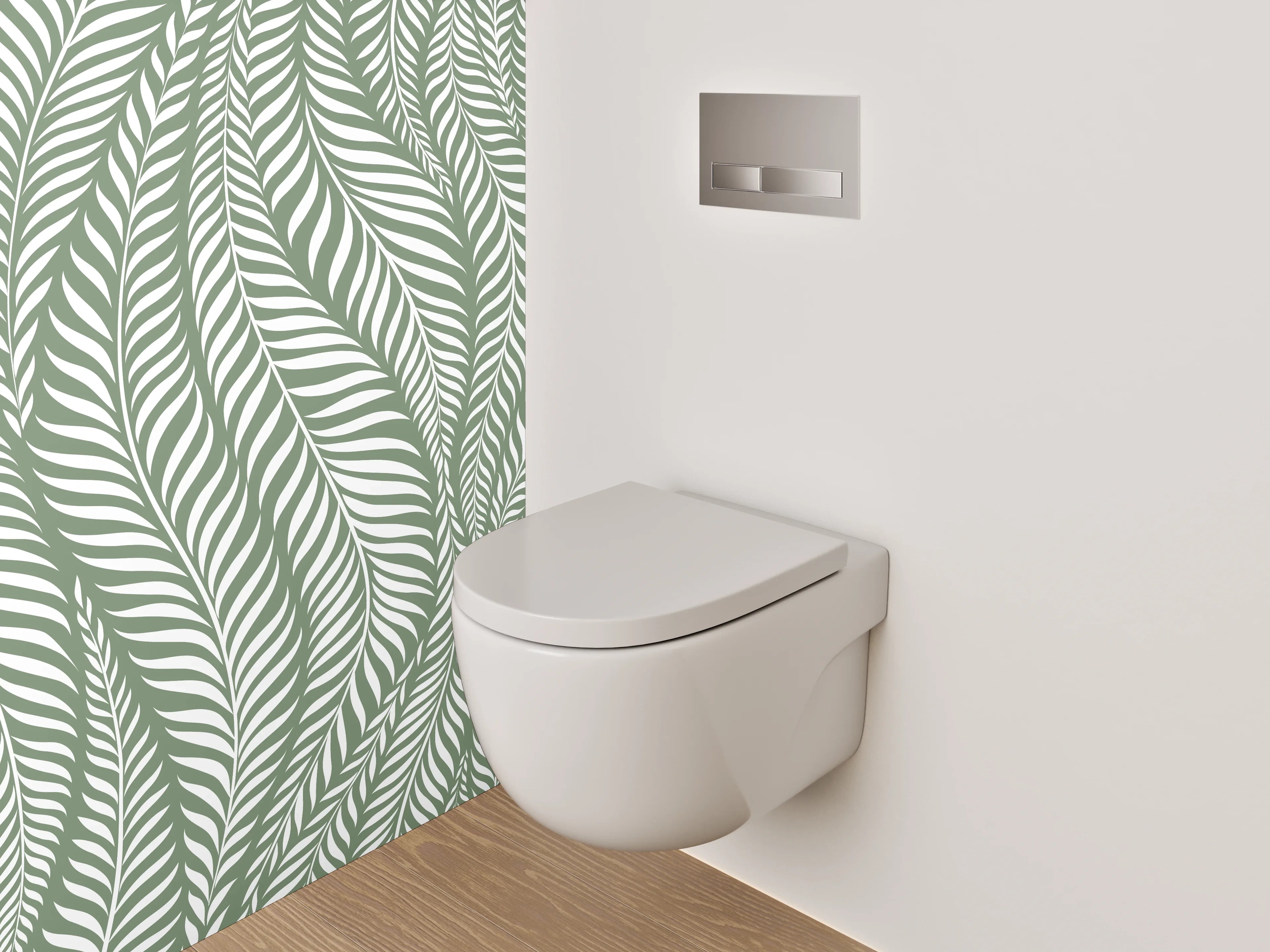 WC-Rückwand - Blattmuster Grün Weiß Natur Deko