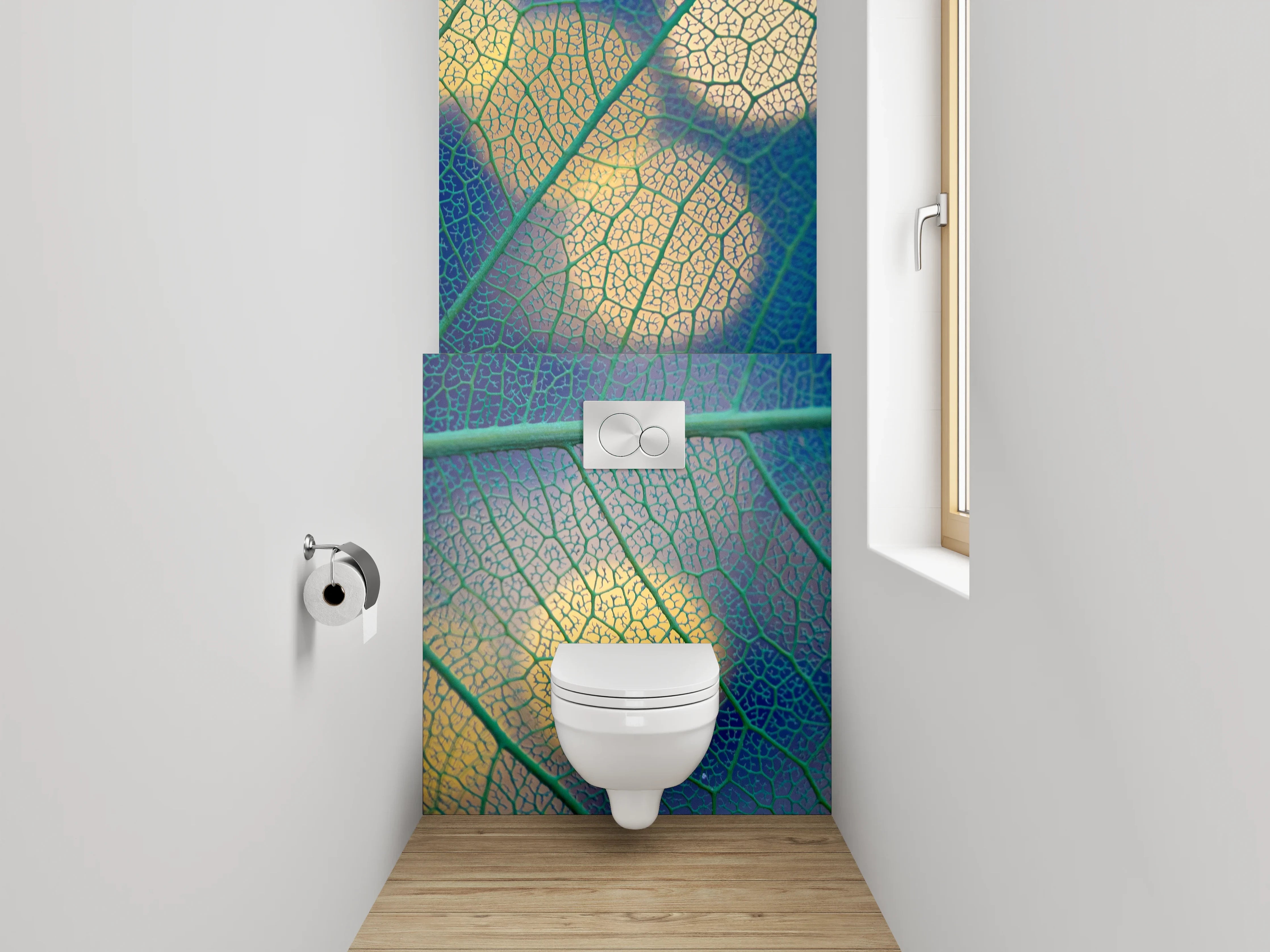 WC-Rückwand - Blattstruktur mit Bokeh-Lichtern