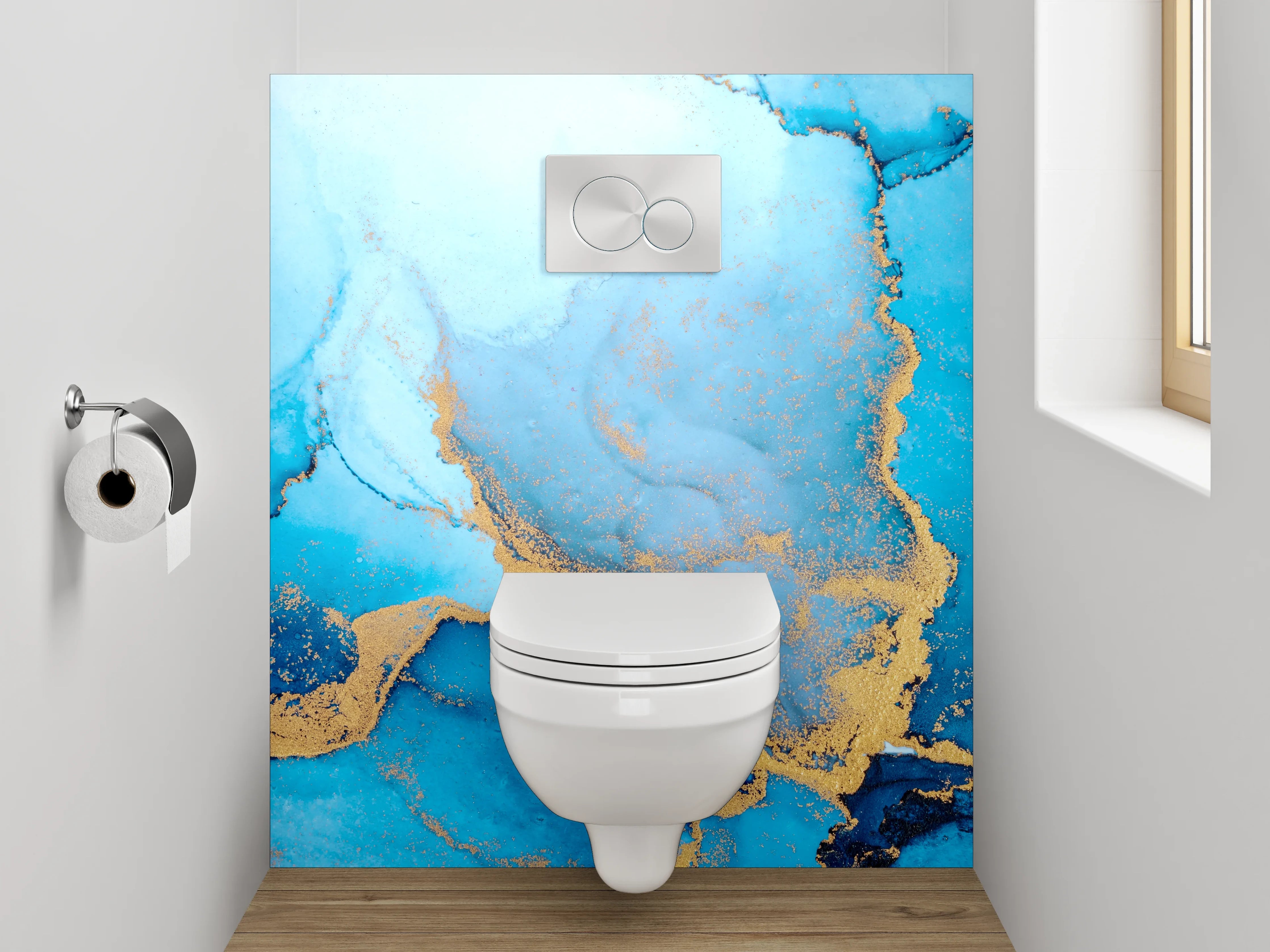 WC-Rückwand - Blau Gold Abstrakt Marmoroptik
